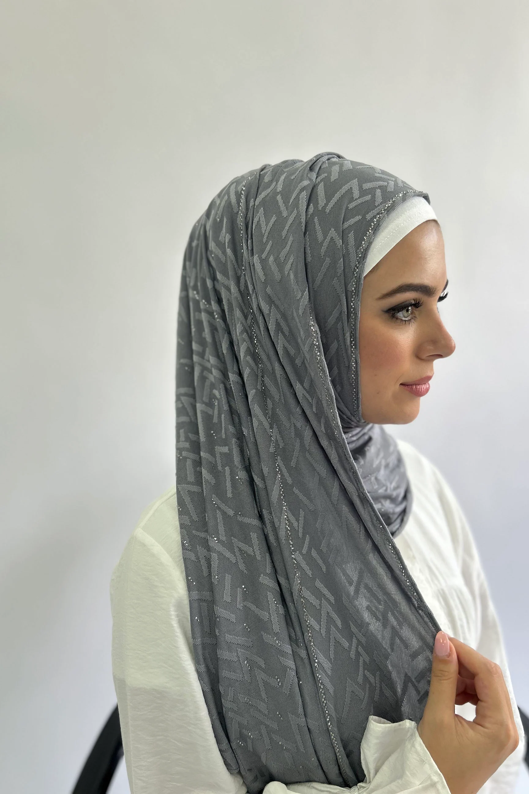 Kashkha All-in-one Hijab - Geometric Pattern Diamante Jersey - Image 4