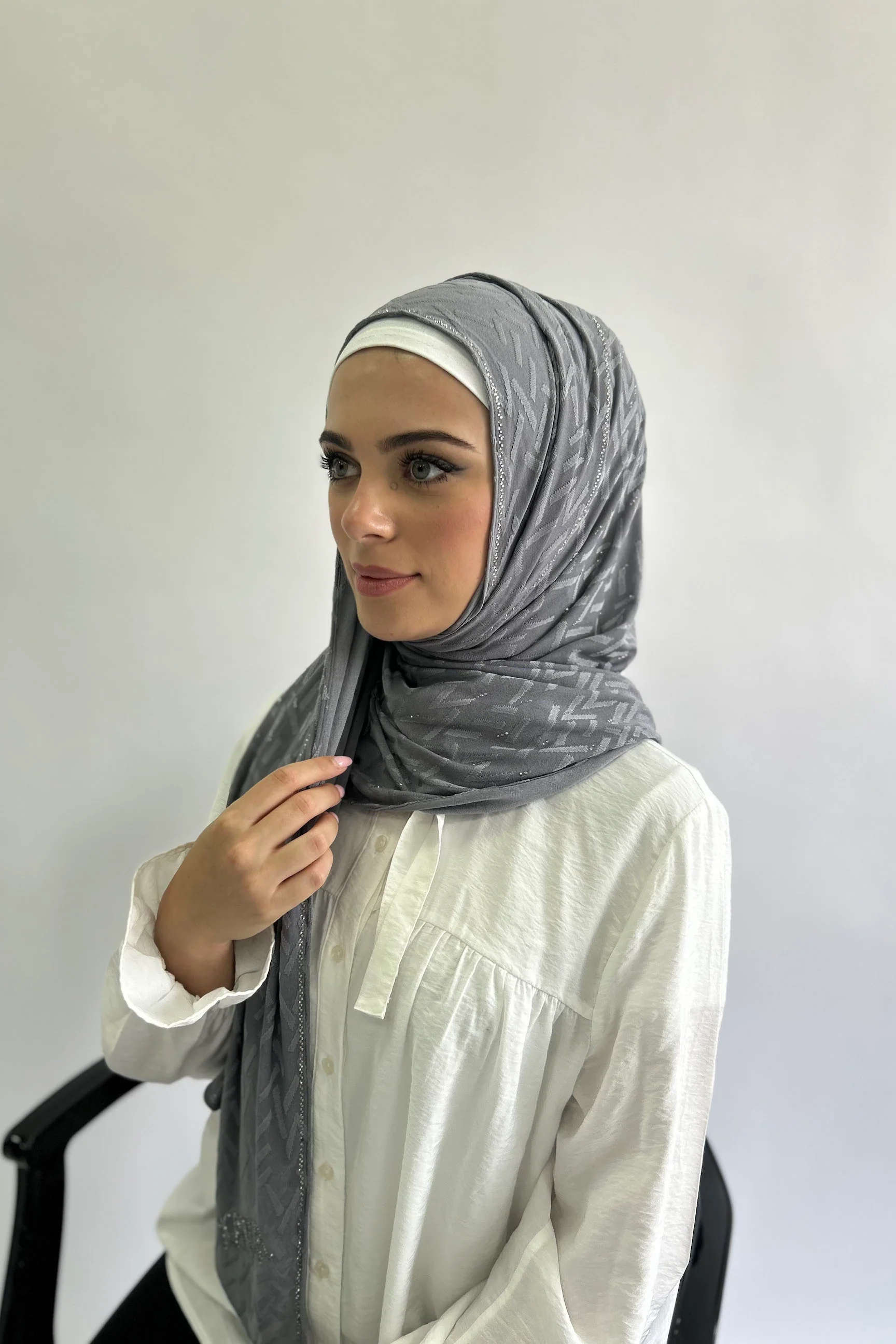 Kashkha All-in-one Hijab - Geometric Pattern Diamante Jersey - Image 5