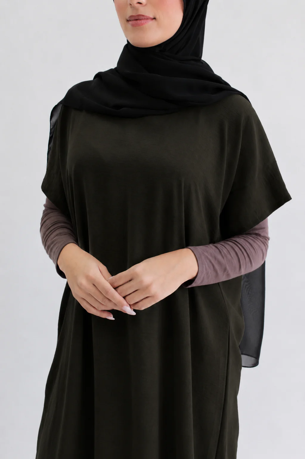 Dark Army Green Crushed Polyester Short Sleeved Dress - Image 2