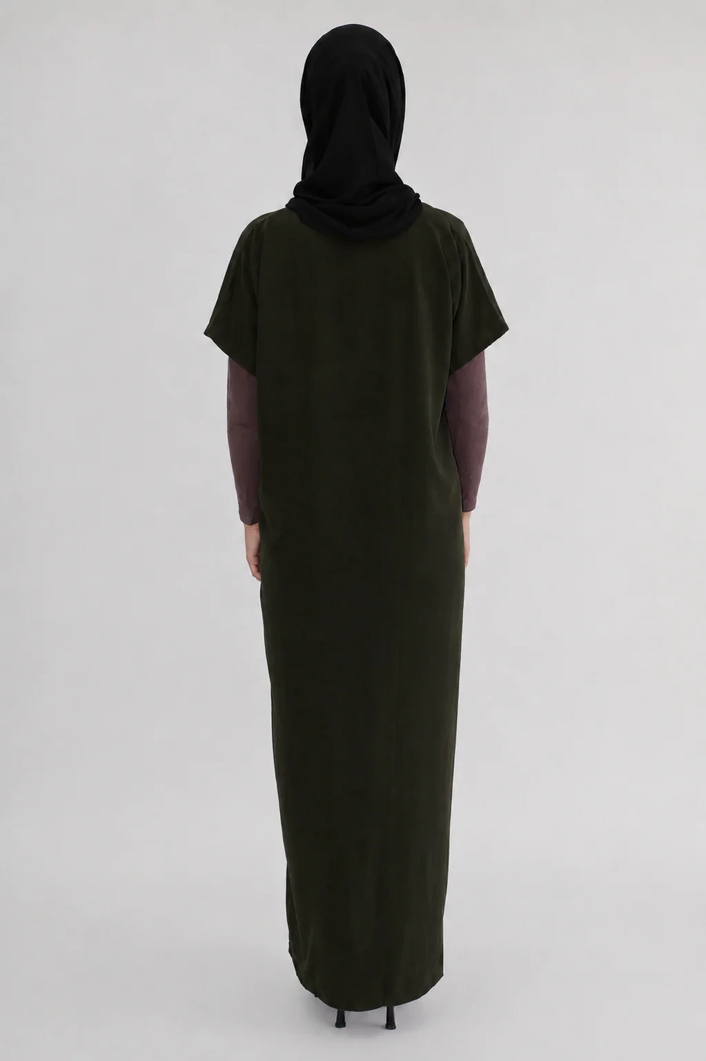Dark Army Green Crushed Polyester Short Sleeved Dress - Image 3