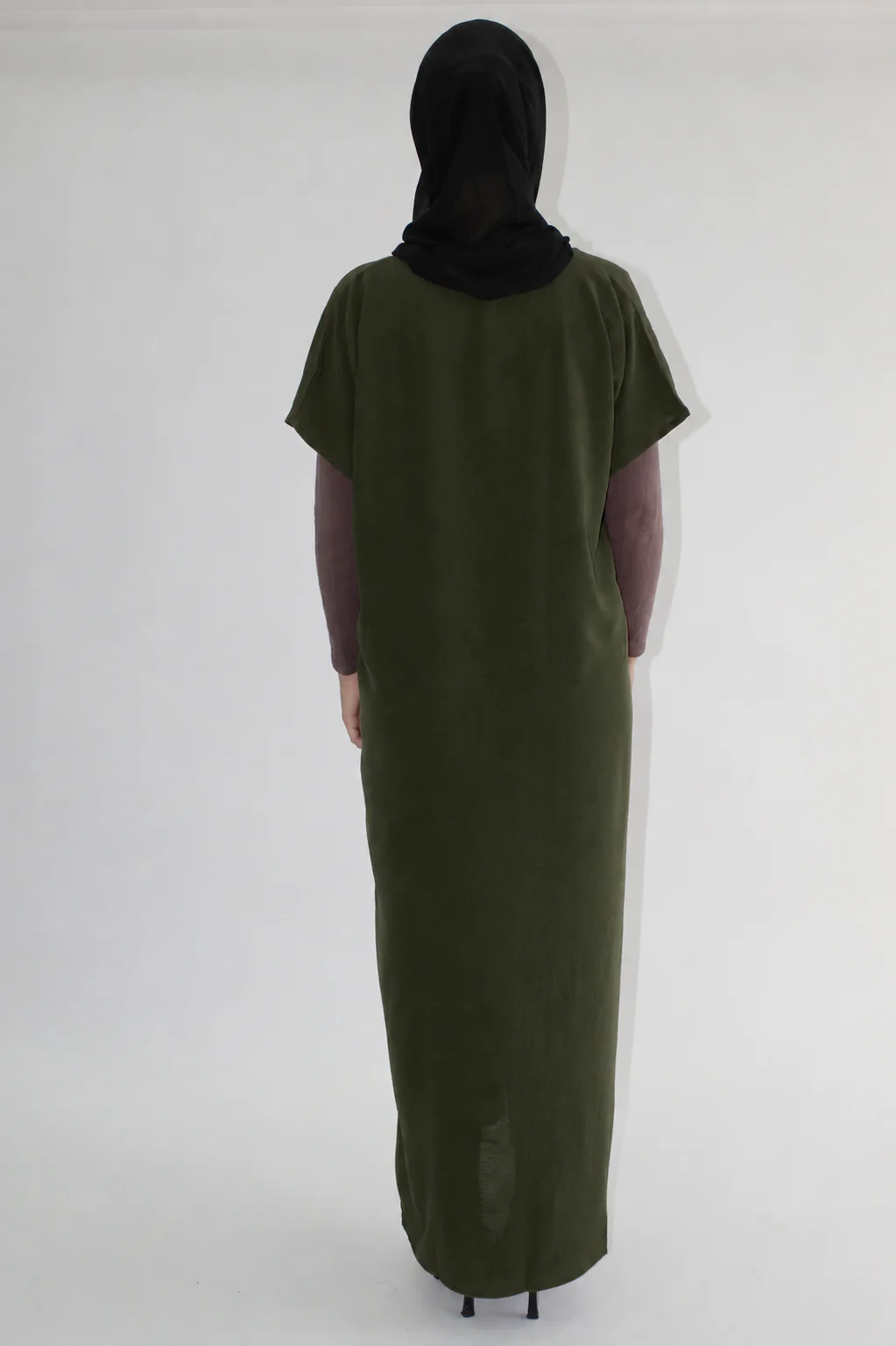 Army Green Crushed Polyester Short Sleeved Dress - Image 3
