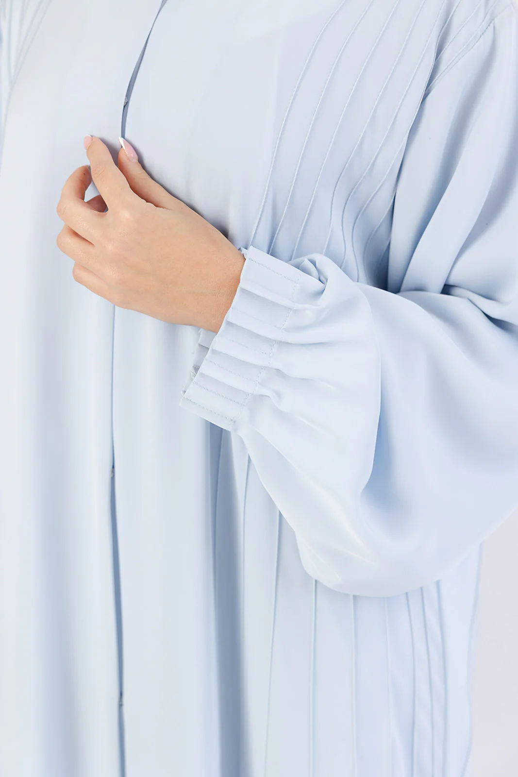Baby Blue Open Abaya – Luxury Striped Design - Image 3