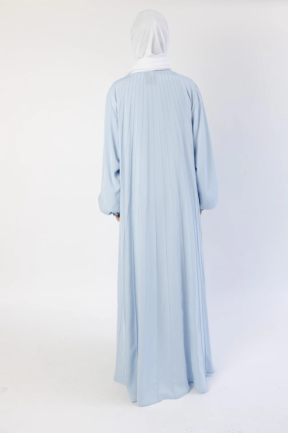 Baby Blue Open Abaya – Luxury Striped Design - Image 5