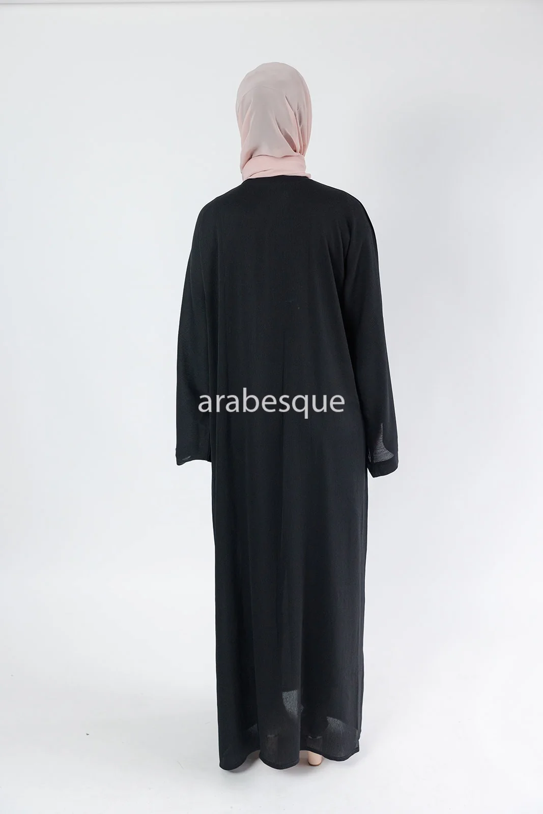 Black Open Abaya - Beaded Textured Design - Image 7