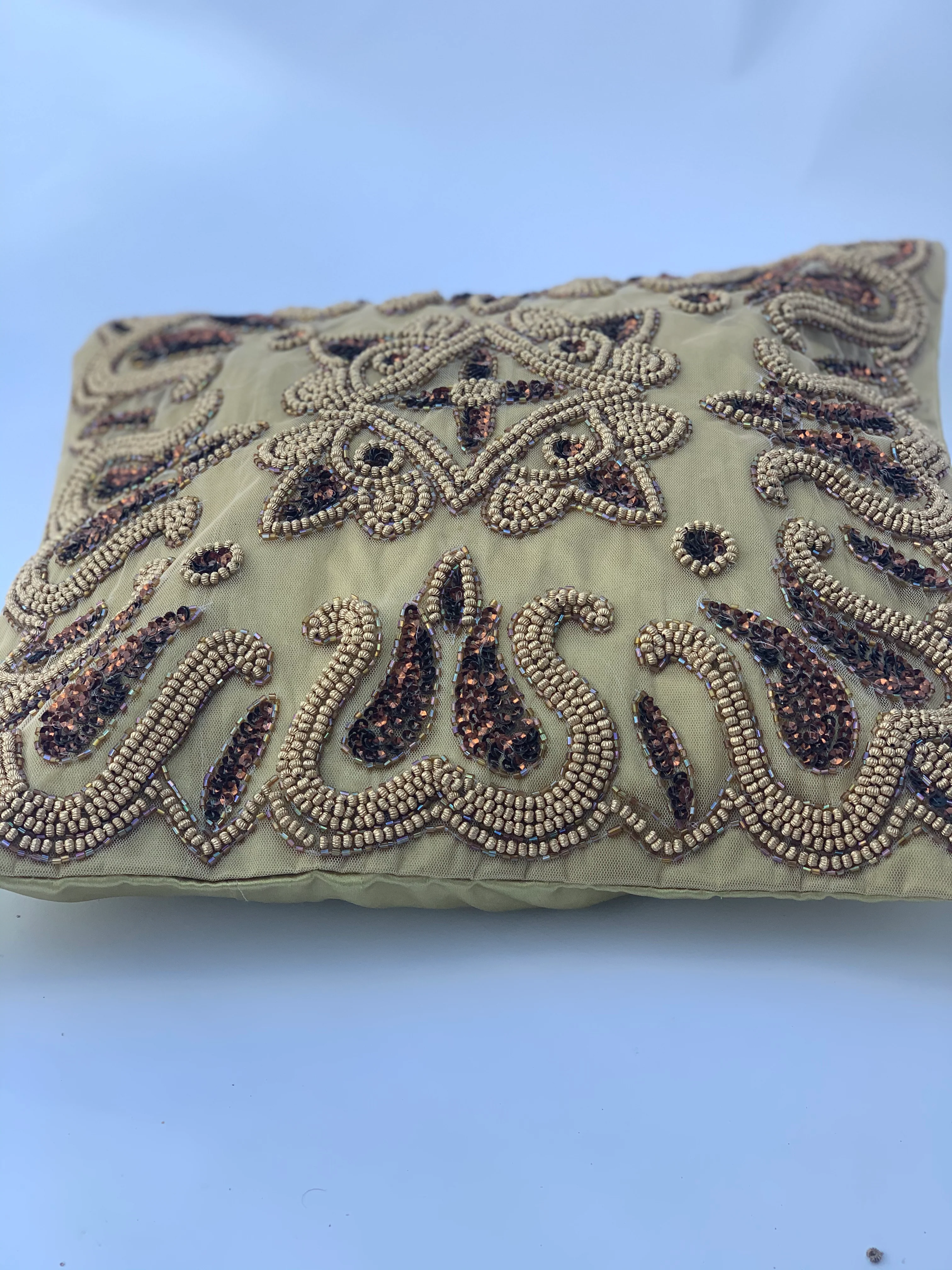 Gold - Beige Beaded Cushion Cover 40x40 cm - Image 4