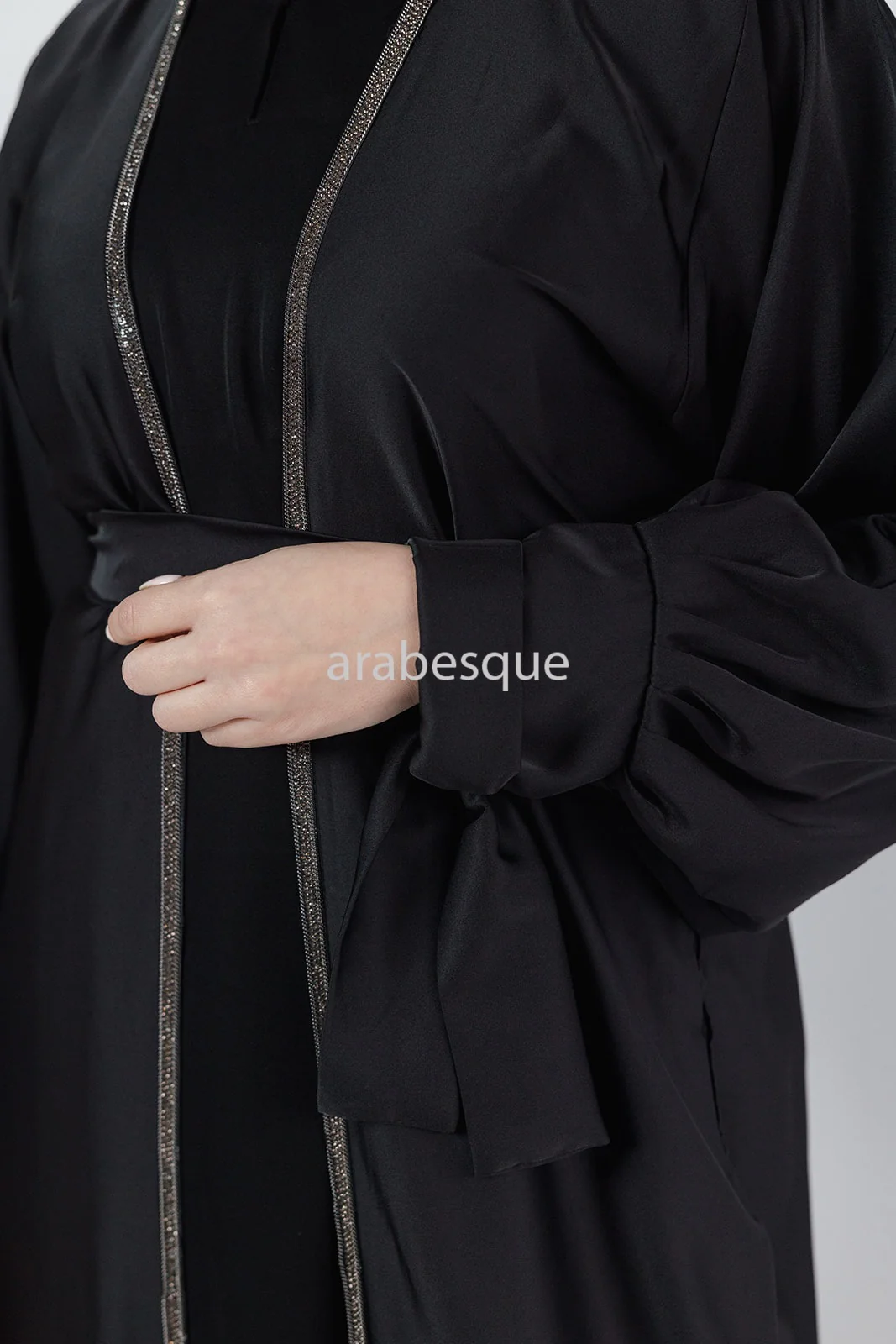 Black Abaya Set -  4-Piece Satin Fabric - Image 4