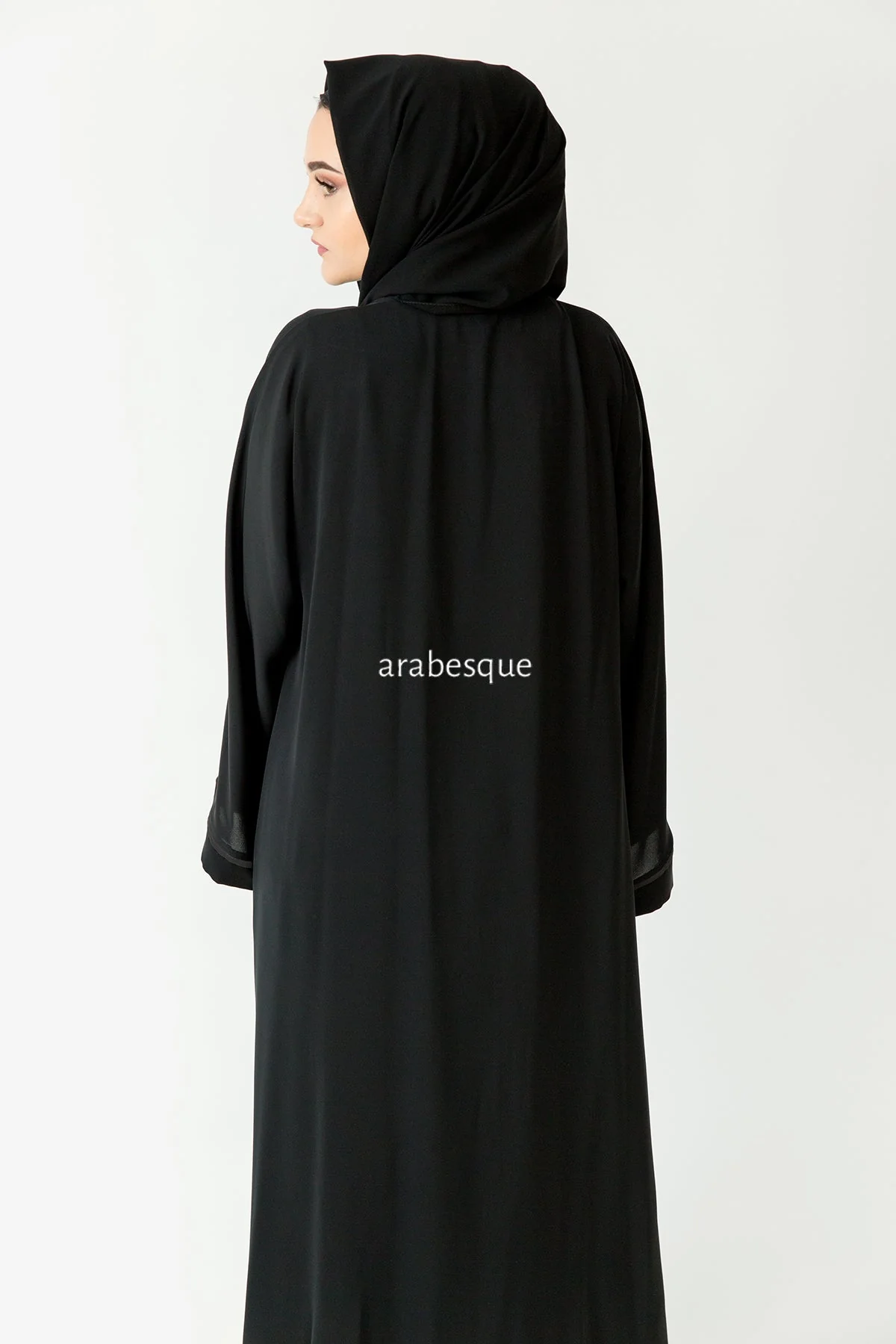 Premium Black Zip Abaya – Line Border Design with Pocket and Matching Scarf - Image 6
