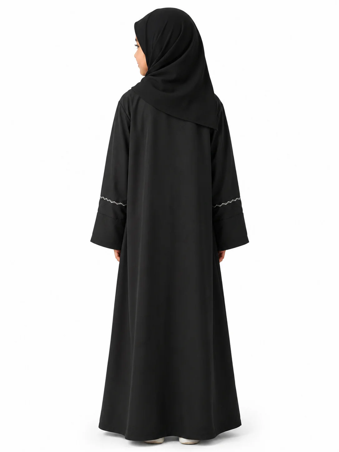 Black Children Closed With White Trim Abaya - Image 2