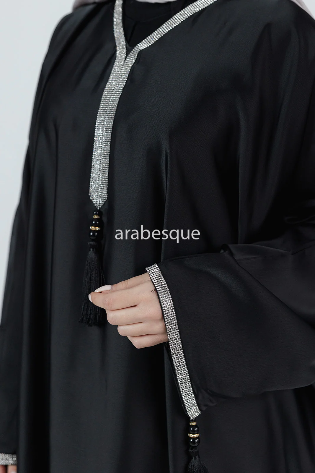 Black Closed Abaya – Luxurious Batwing Design with Diamante Detailing - Image 3
