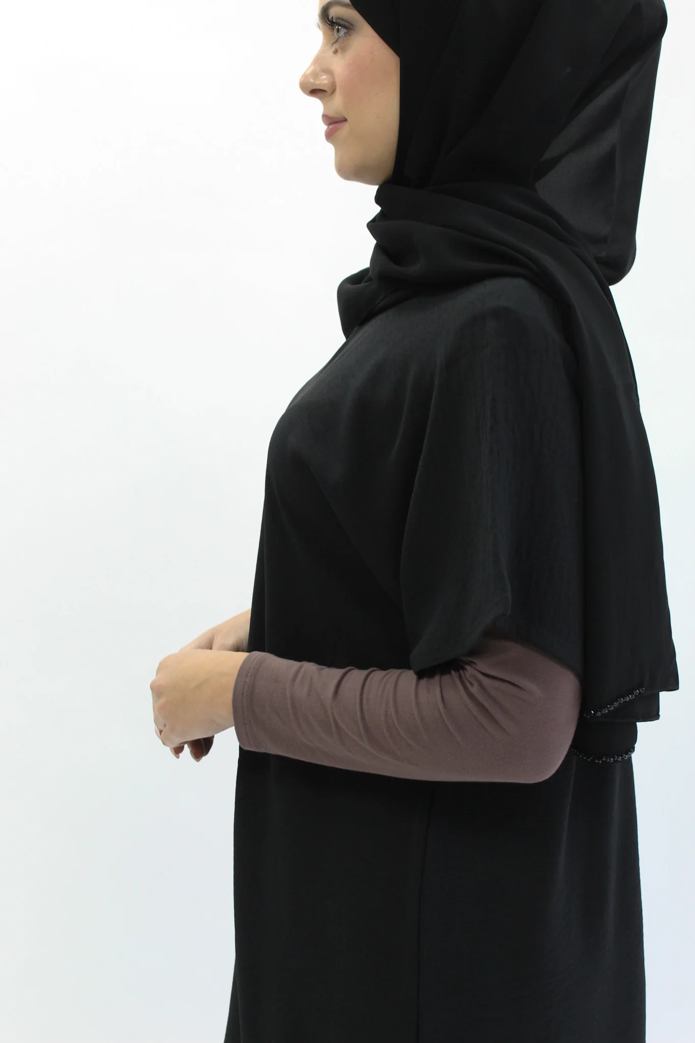 Black Crushed Polyester Short Sleeved Dress - Image 4
