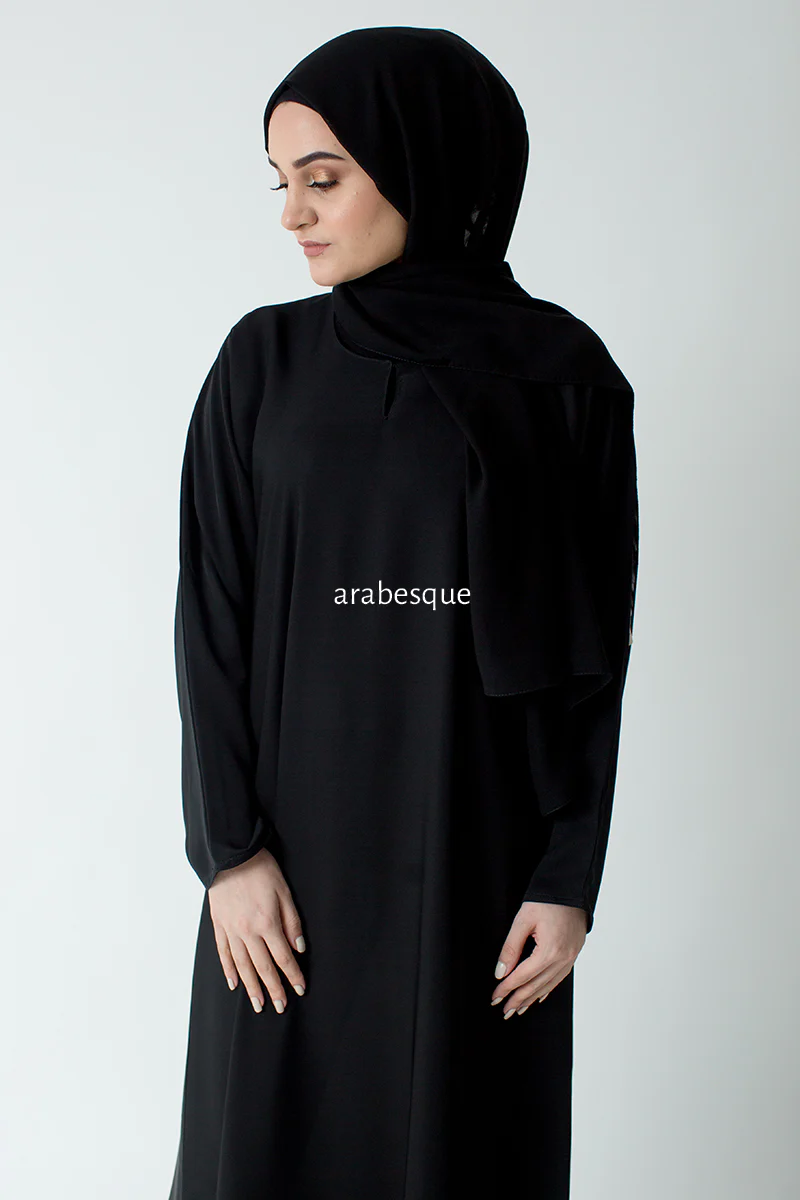 Black Closed Abaya - Internet Material - Image 4