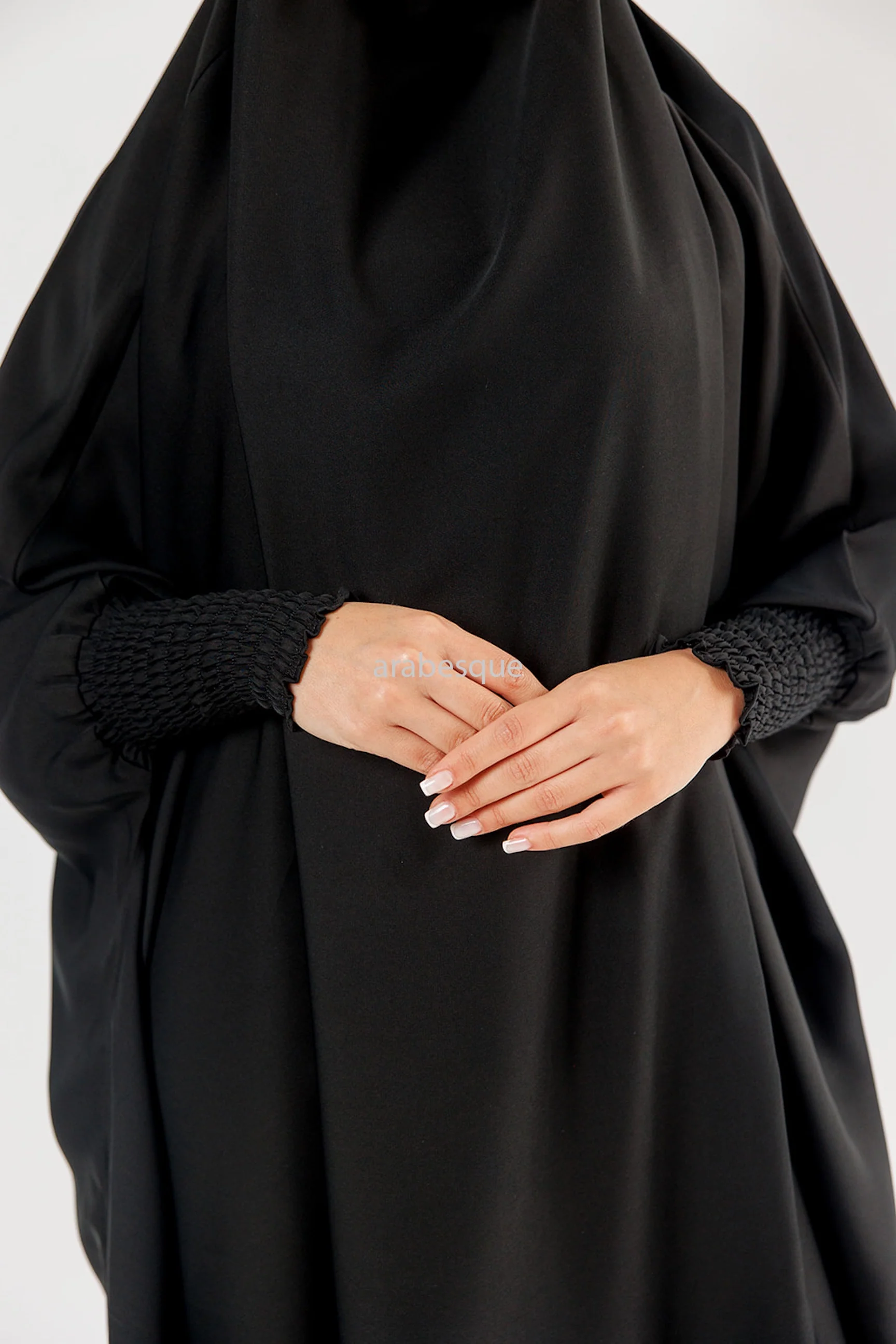 Black Jilbab Abaya – One-Piece Design with Elastic Sleeves - Image 5