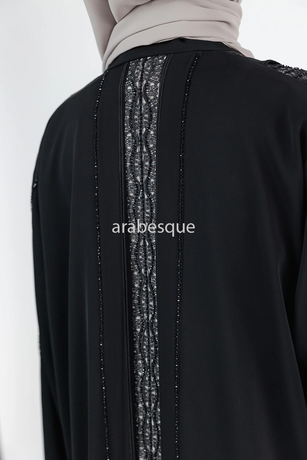 Black Open Abaya – Luxury Diamante and Lace Detailing - Image 4