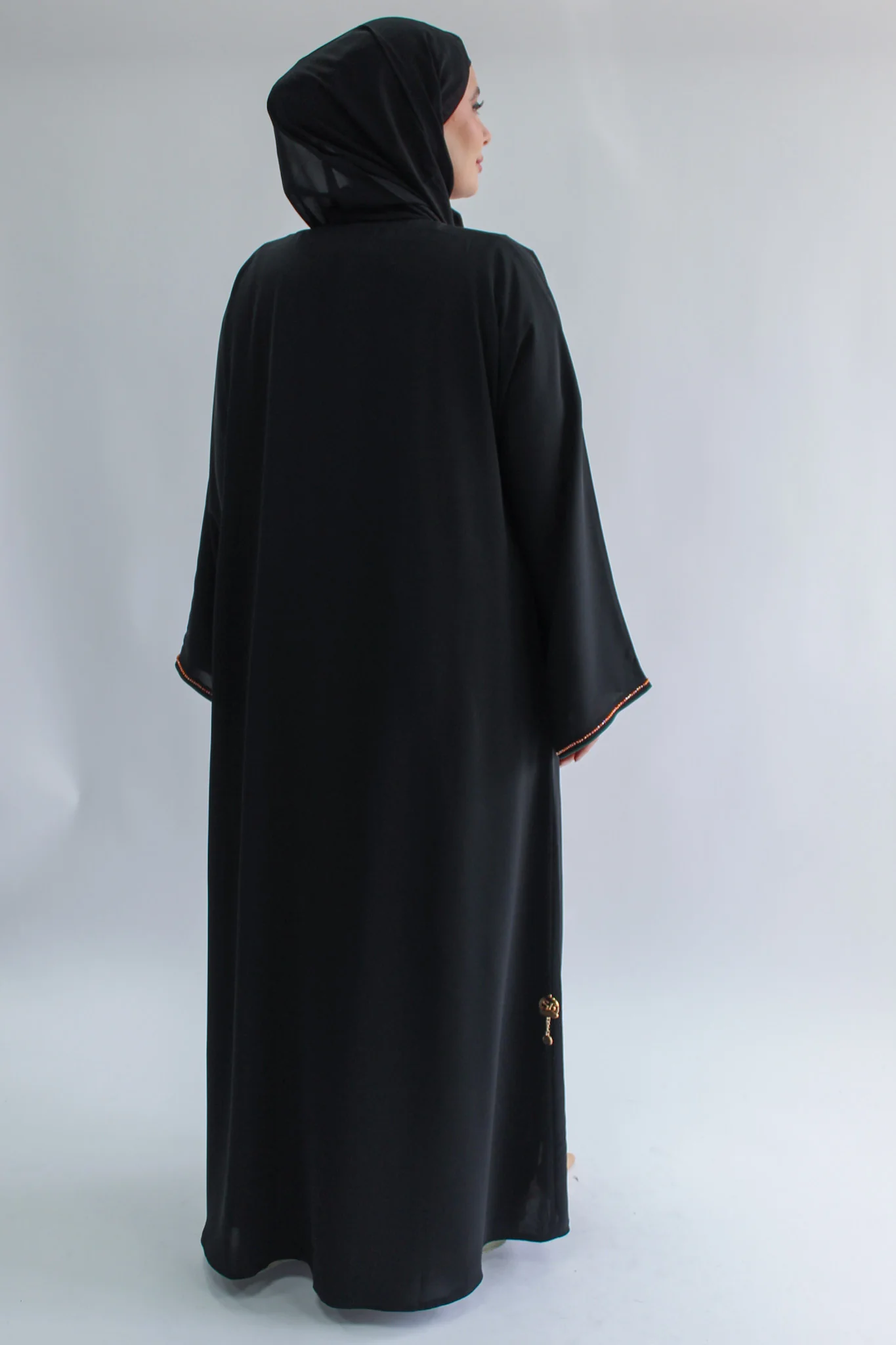 Black Open Abaya – Luxury Multicolour Flowers 3D Organza Beaded Design - Image 5