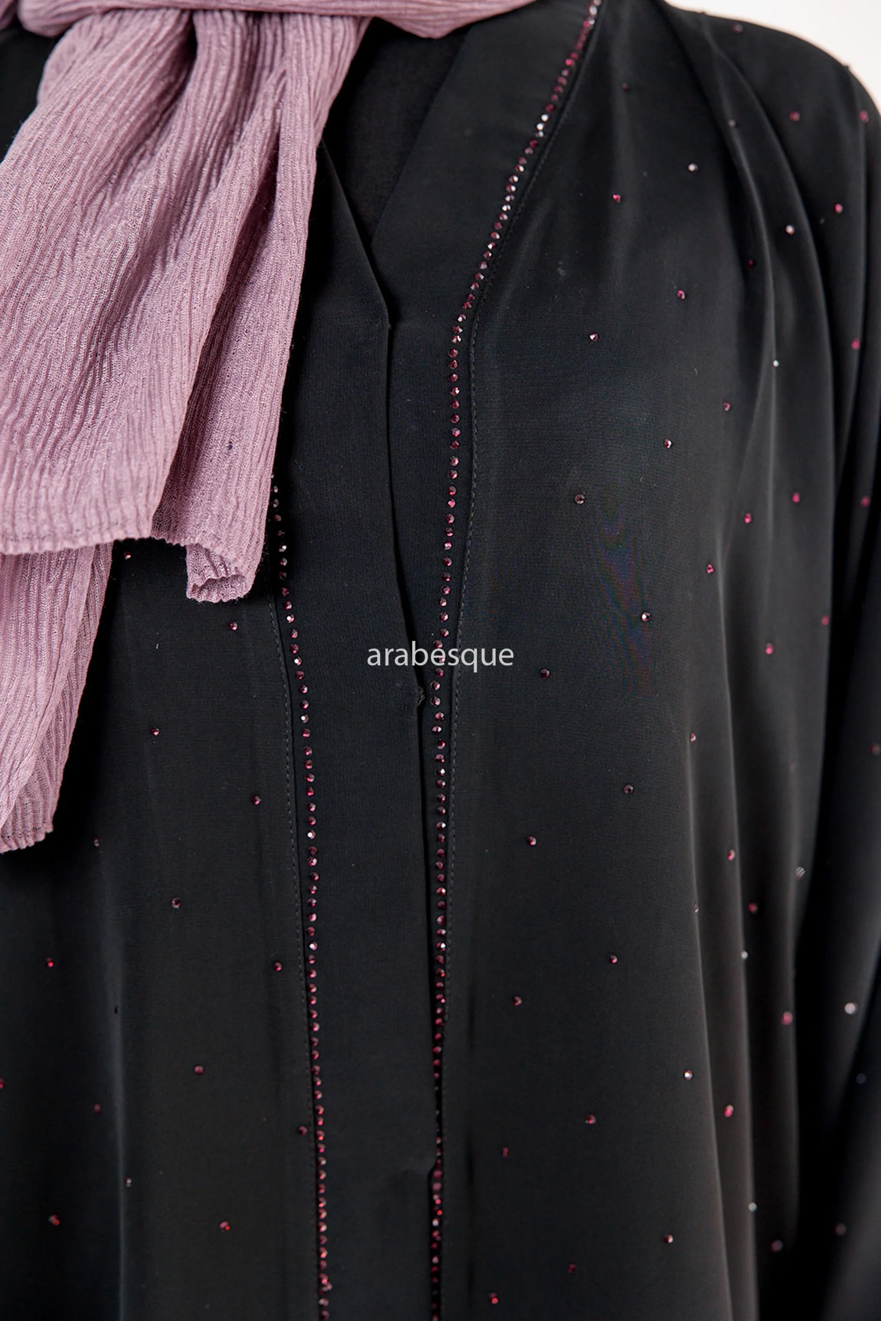 Black Open Abaya – Luxury Purple Diamanté Embellished Design - Image 4