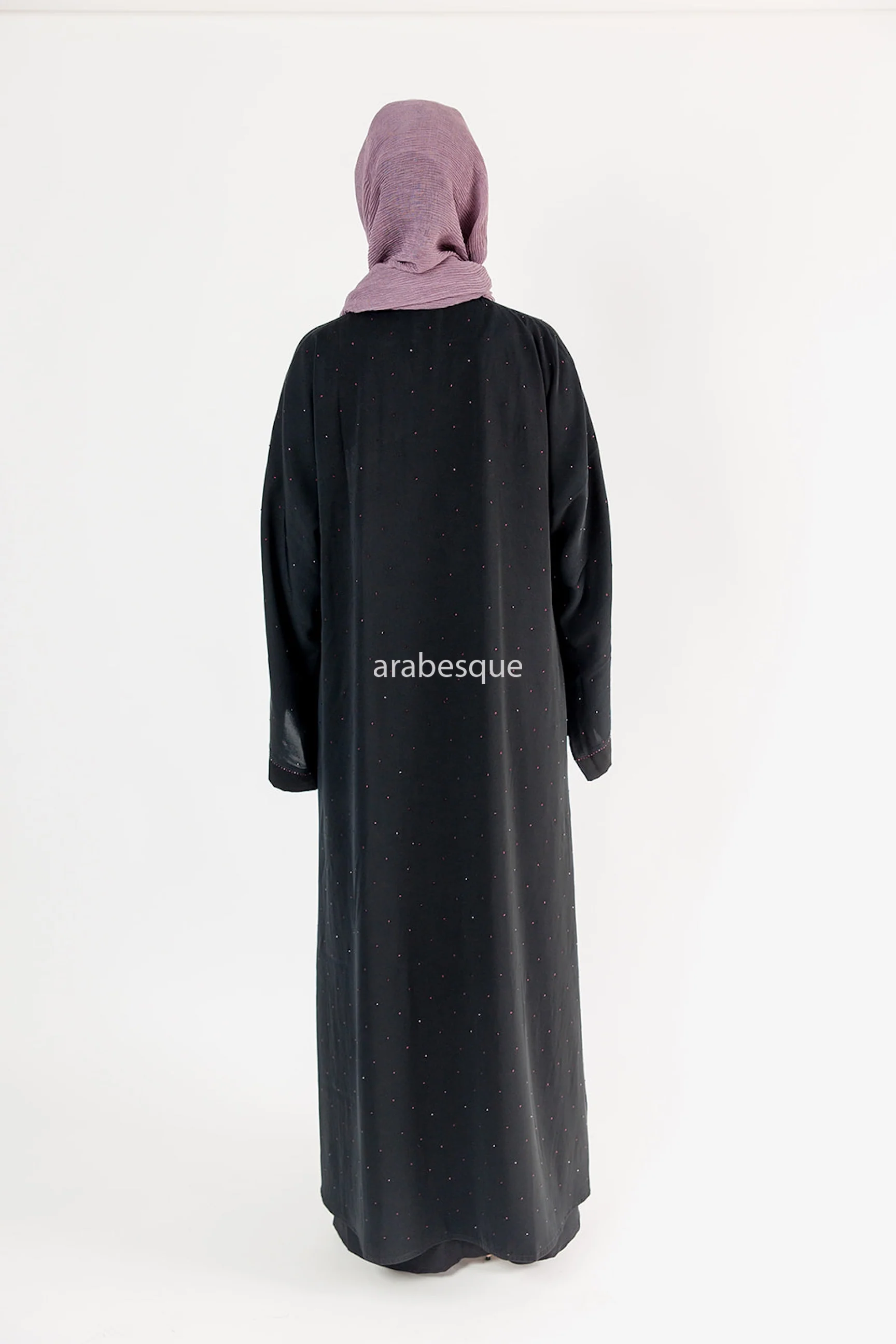 Black Open Abaya – Luxury Purple Diamanté Embellished Design - Image 7