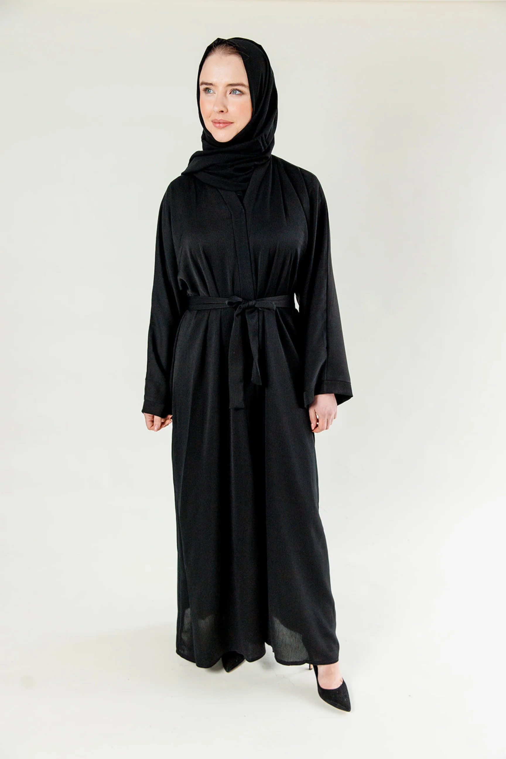 Black Open Abaya – Plain Design with Textured Finish