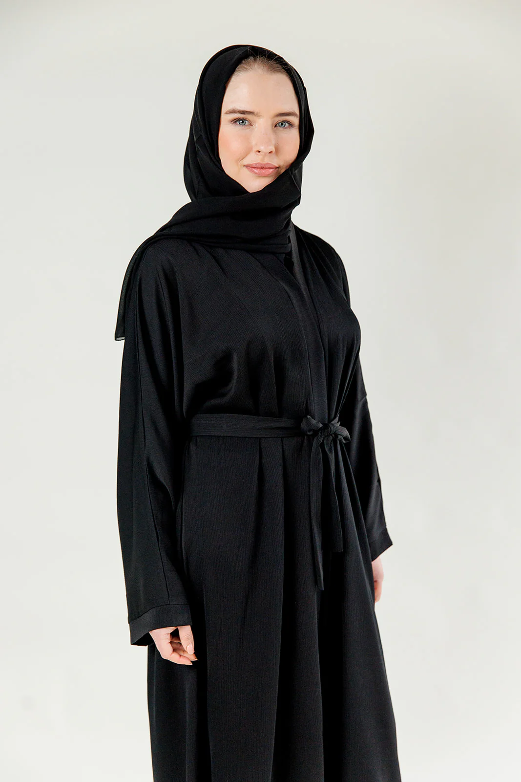 Black Open Abaya – Plain Design with Textured Finish - Image 2
