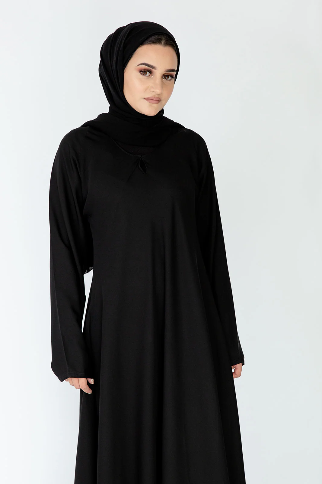 Black Closed Abaya – Plain Umbrella Cut Design - Image 3