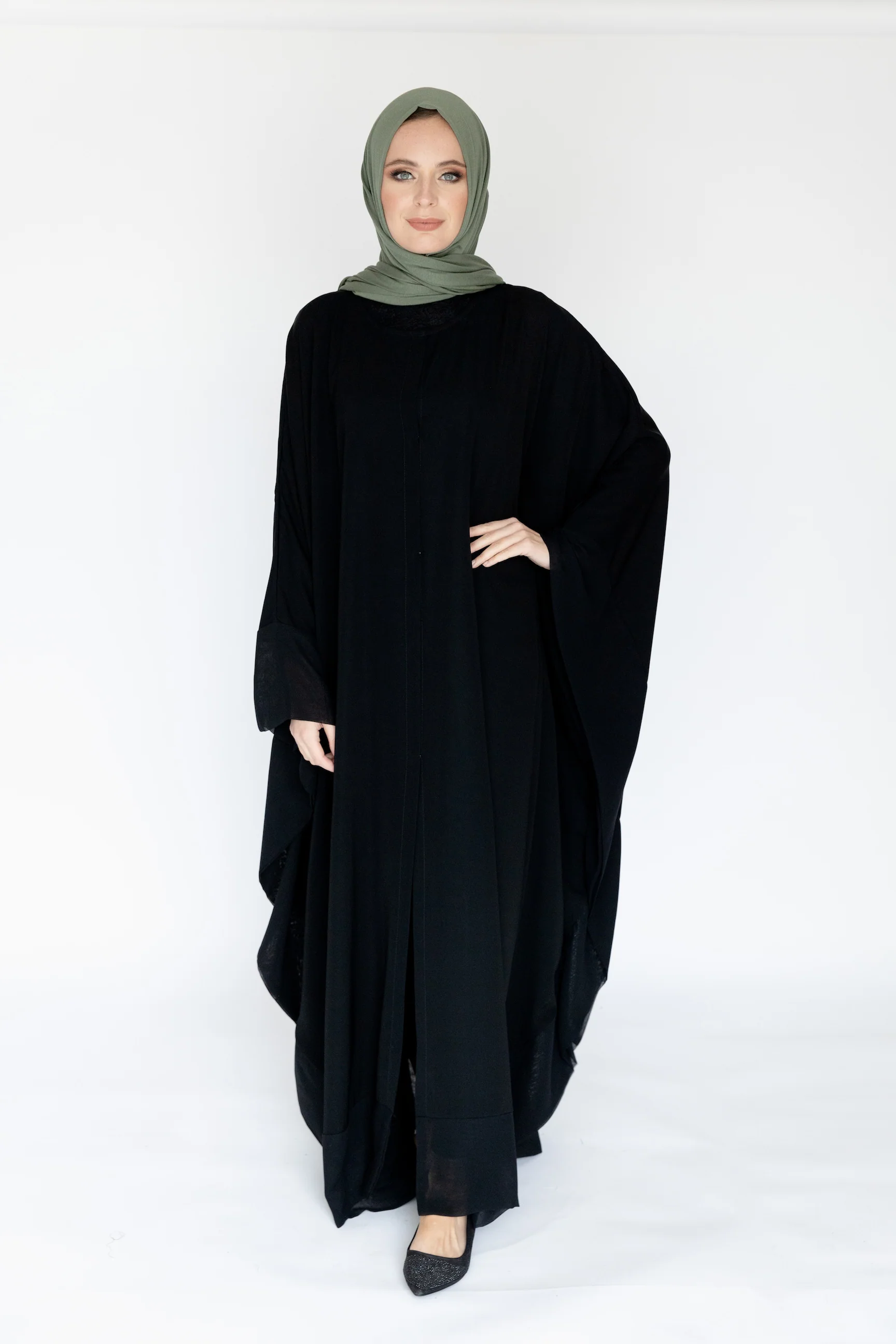 Black Open Abaya – Plain Premium Nidha Batwing Style