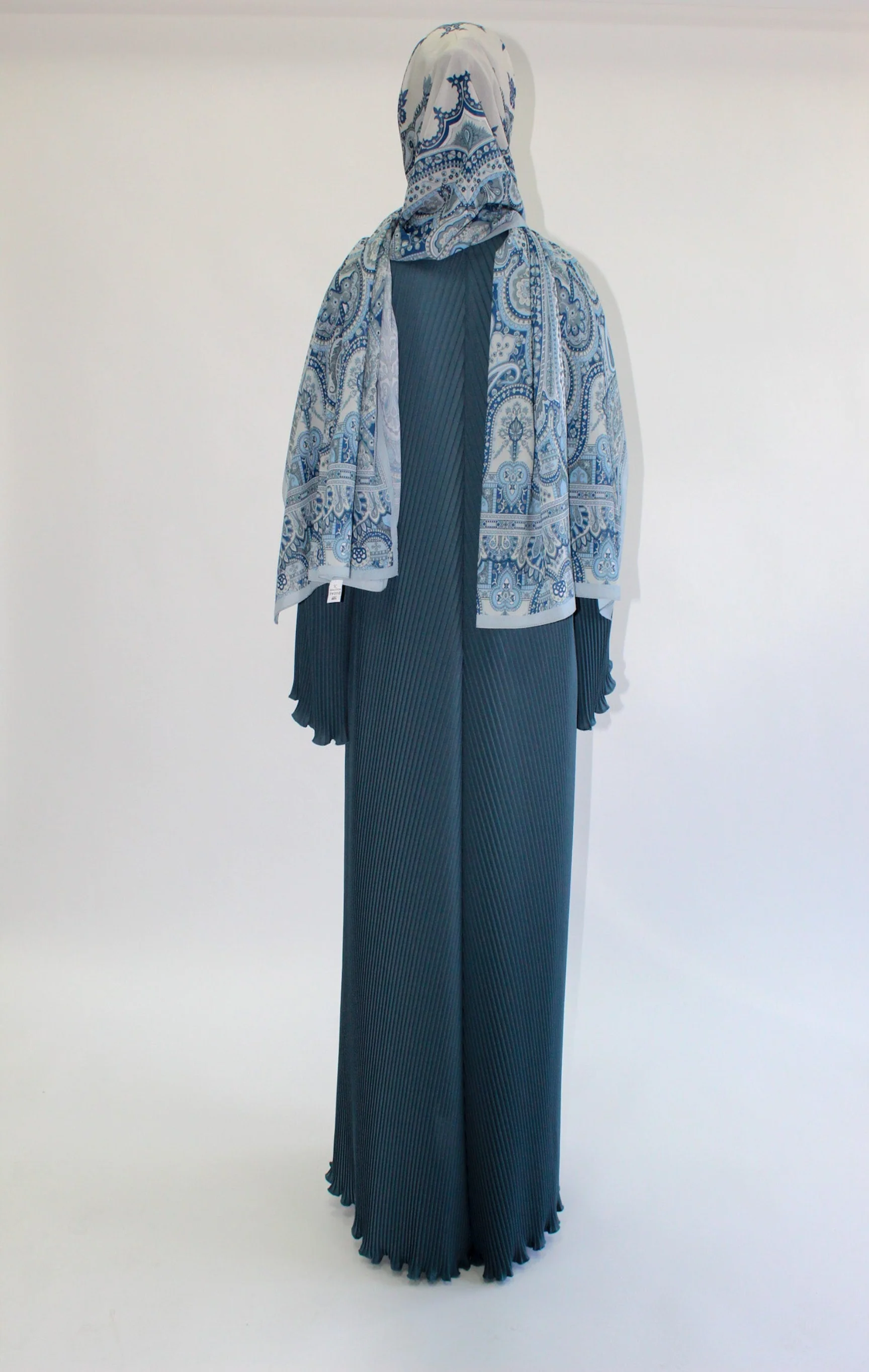 Blue Closed Abaya – Plain Pleated Design - Image 5