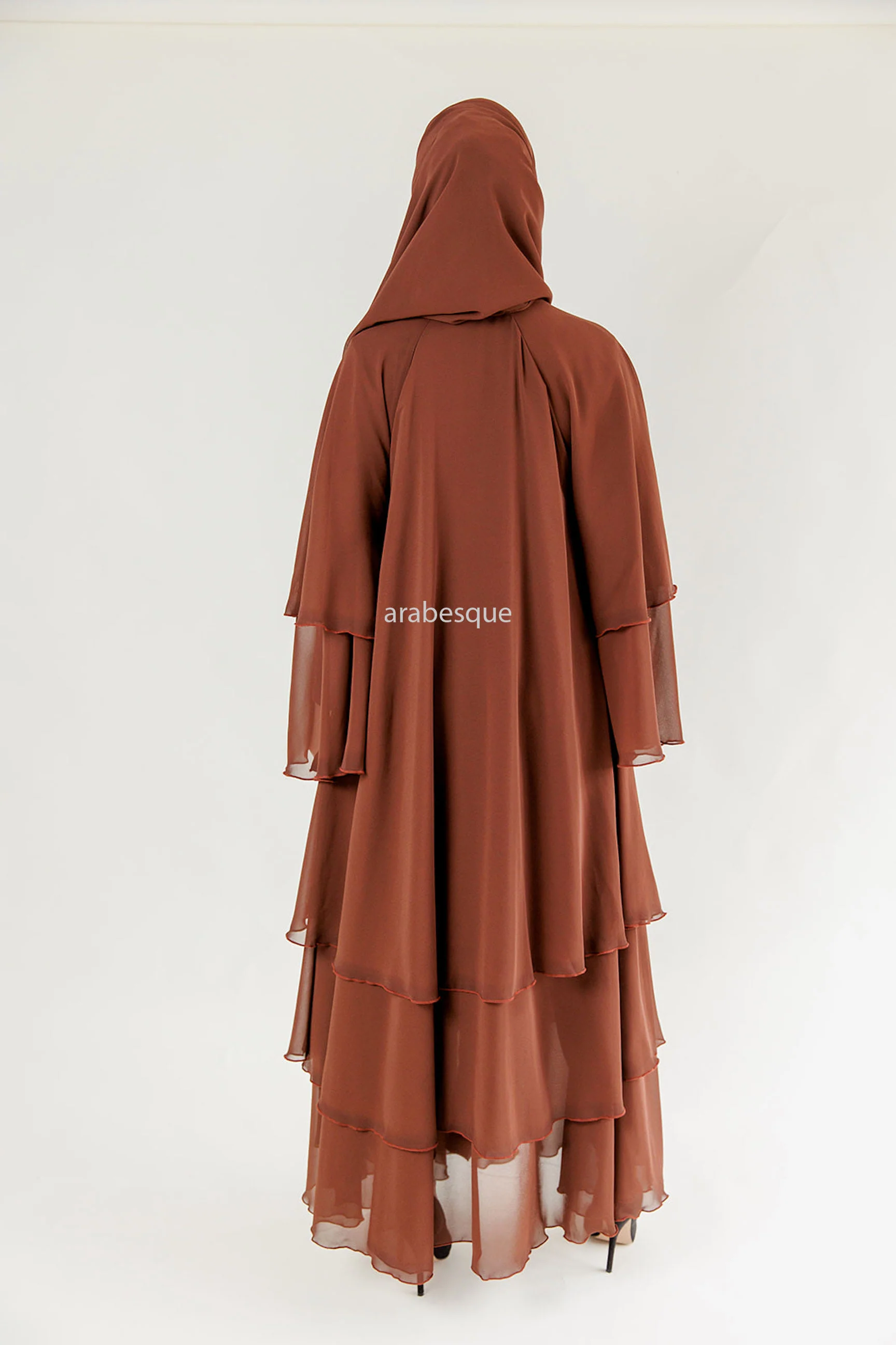 Brown Chiffon Layered Open Abaya - Image 4