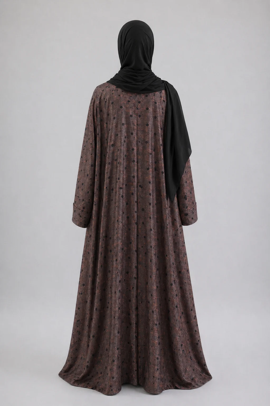 Brown Metallic Shimmer Open Abaya – Black Dots Design - Image 2