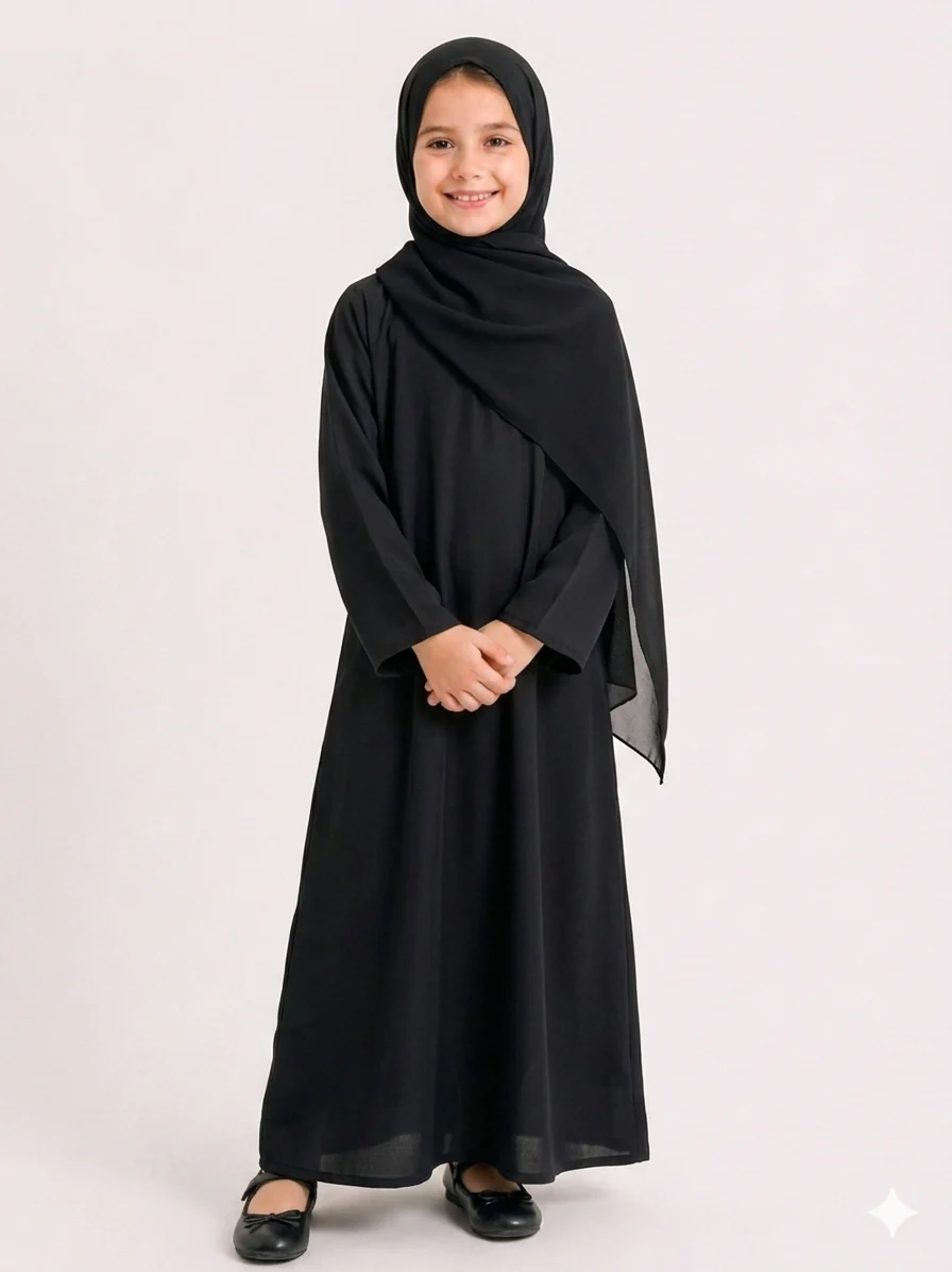 Children Black Plain Closed Abaya