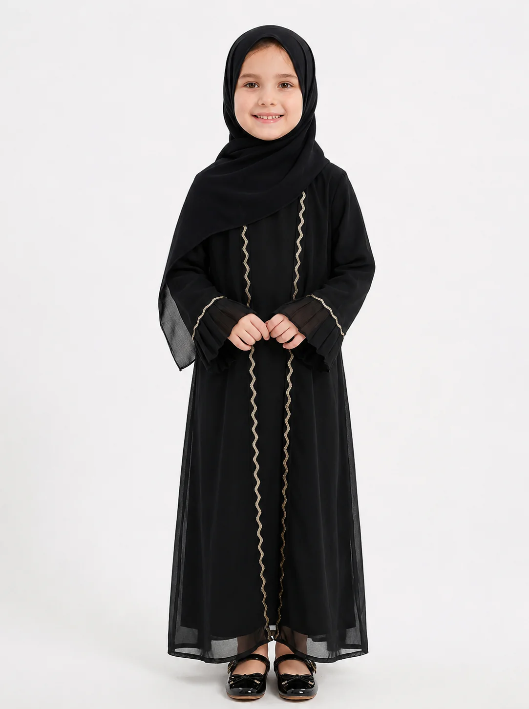 Black Organza Children Abaya – 4-Pieces