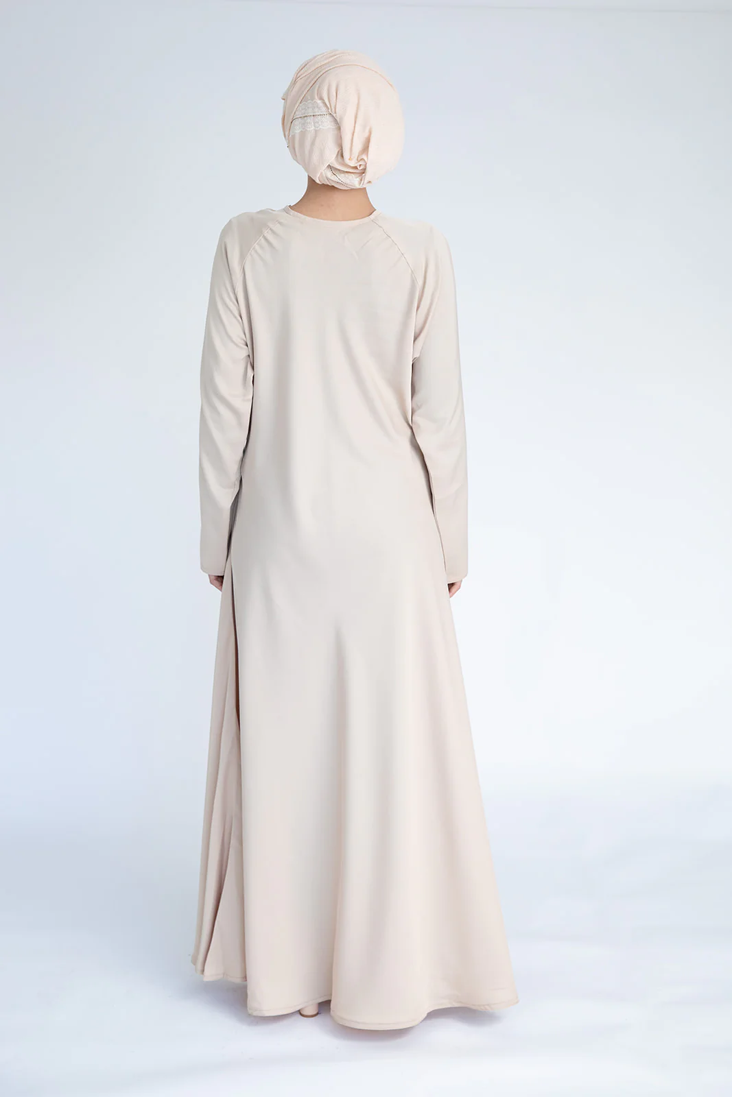 Cream Closed Abaya – Plain Umbrella Cut Design - Image 5