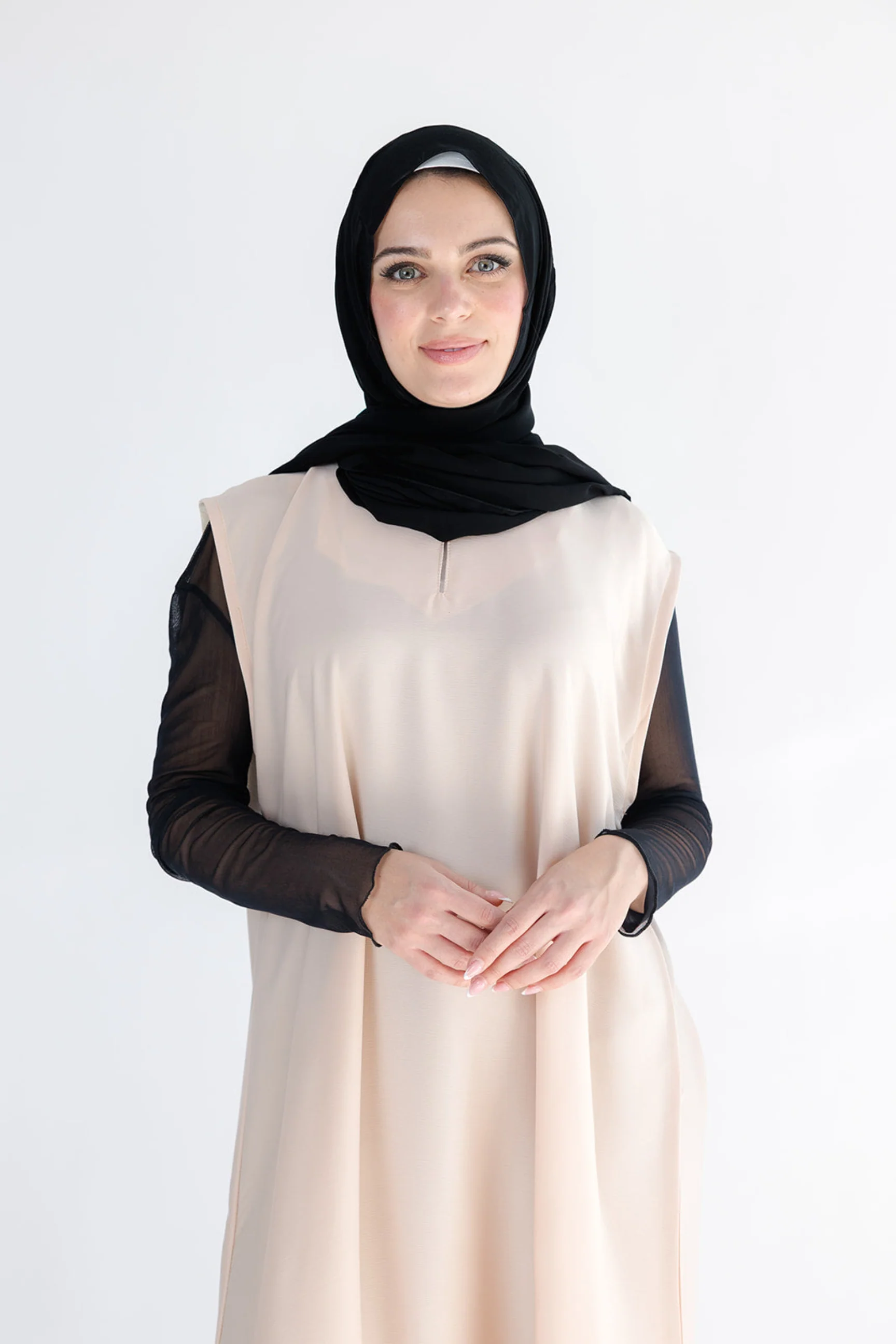 Cream Ripple Satin Polyester Sleeveless Slip  Dress - Image 2