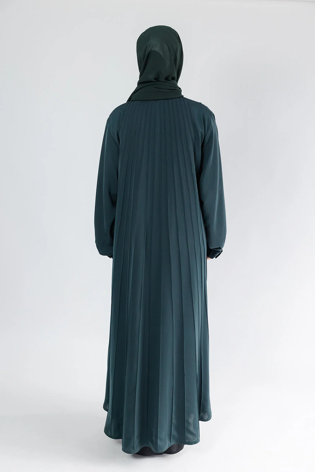 Dark Green Open Abaya – Luxury Striped Design - Image 3