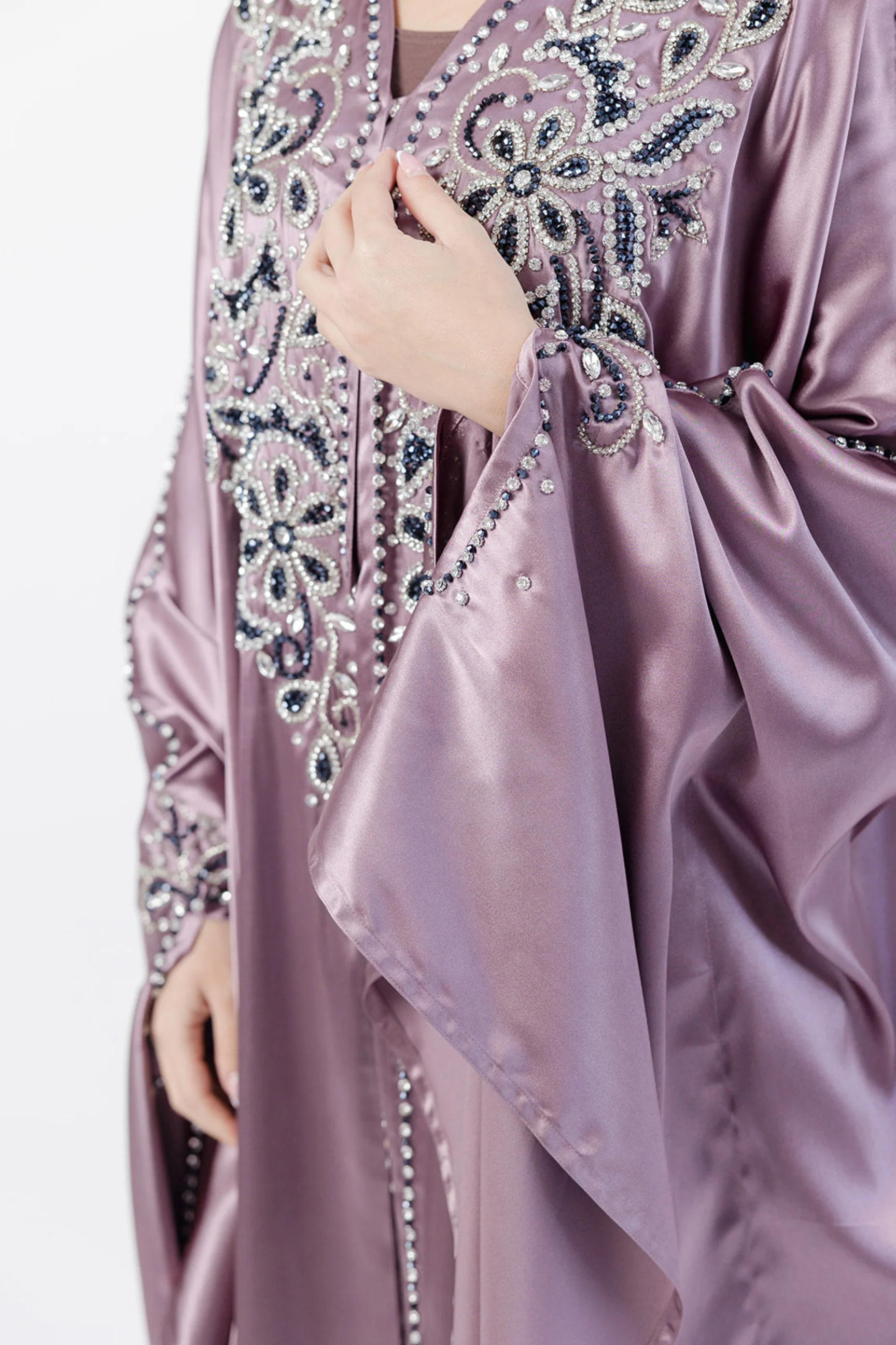 Dark Mauve Cape – Luxury Regal Embellished Design with Hood - Image 2