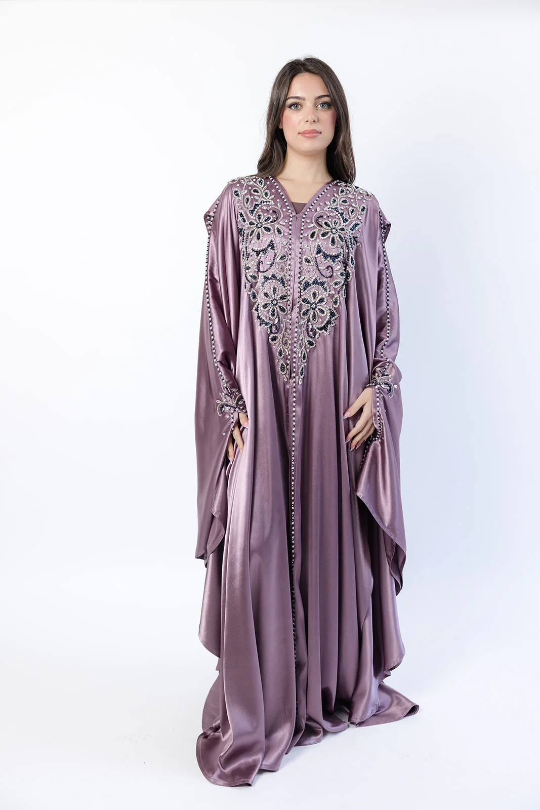 Dark Mauve Cape – Luxury Regal Embellished Design with Hood - Image 3
