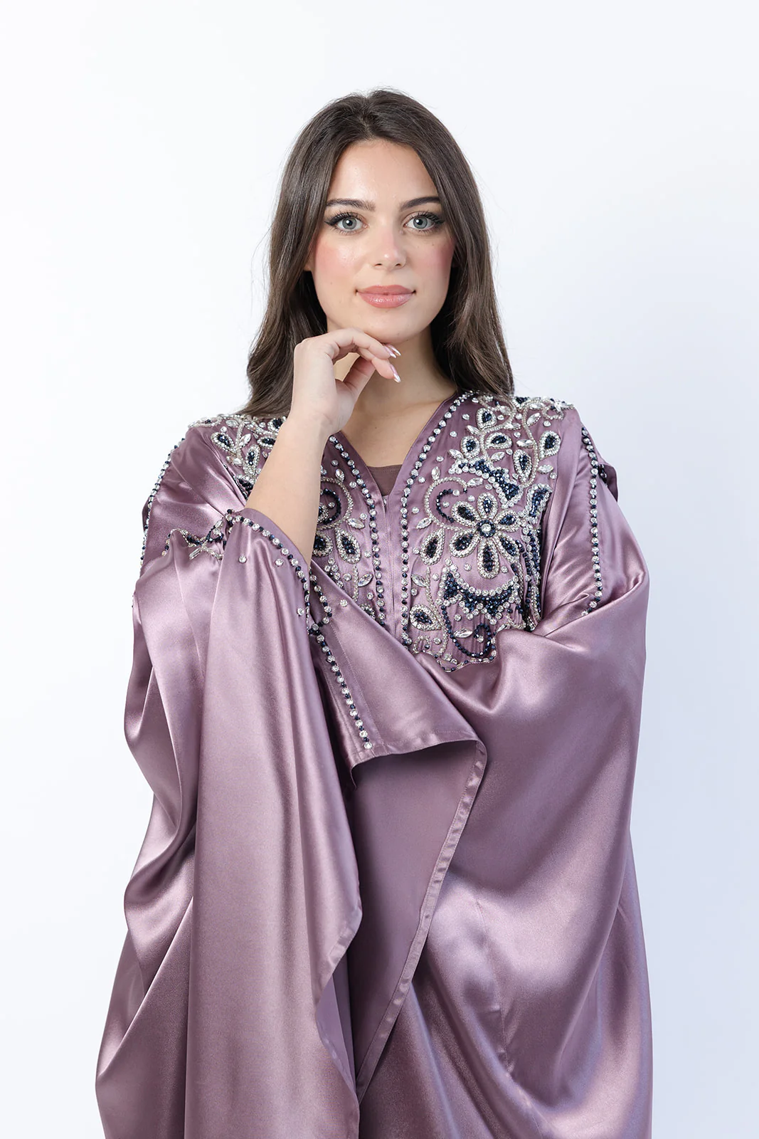 Dark Mauve Cape – Luxury Regal Embellished Design with Hood - Image 4