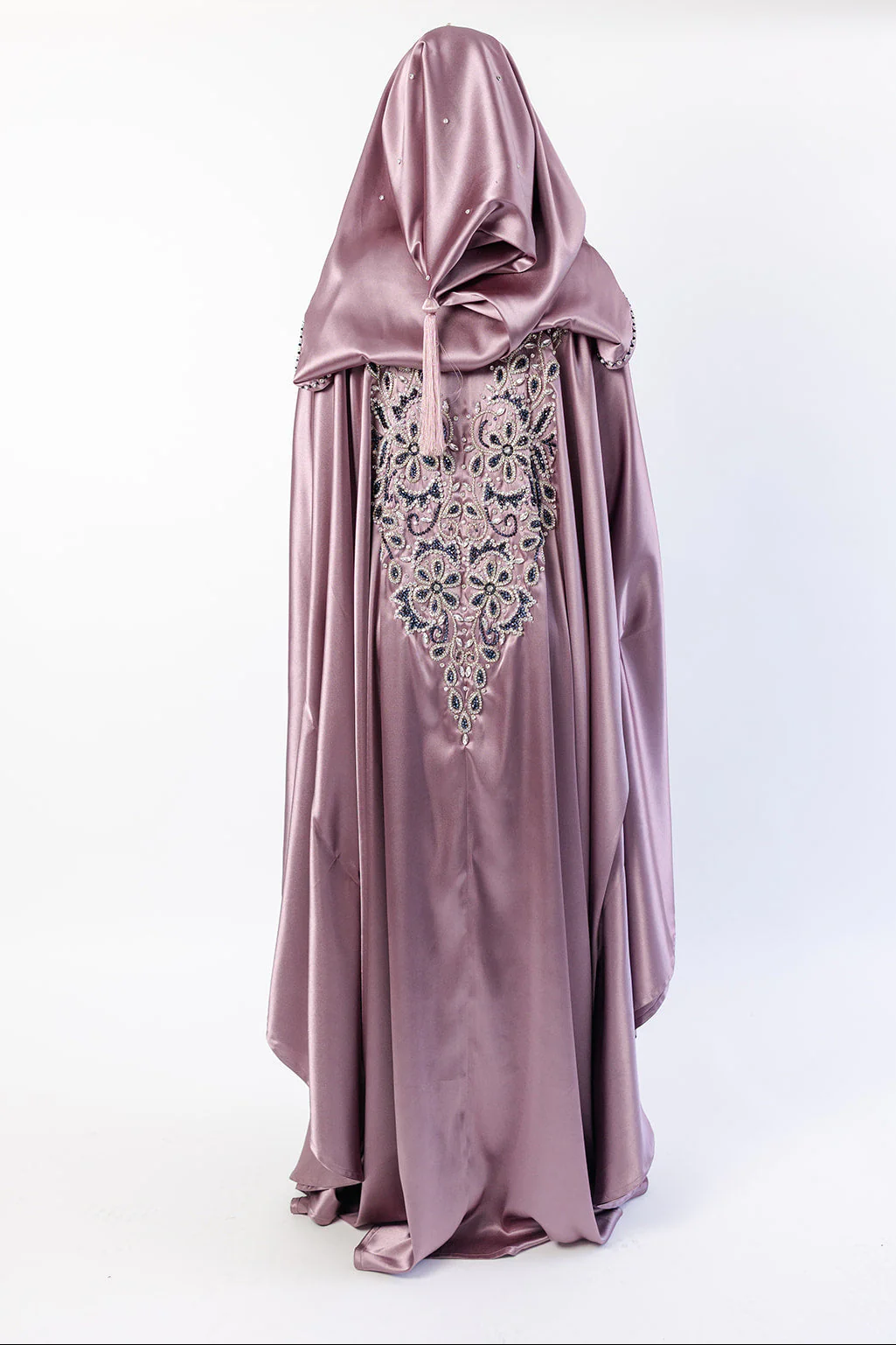 Dark Mauve Cape – Luxury Regal Embellished Design with Hood - Image 5
