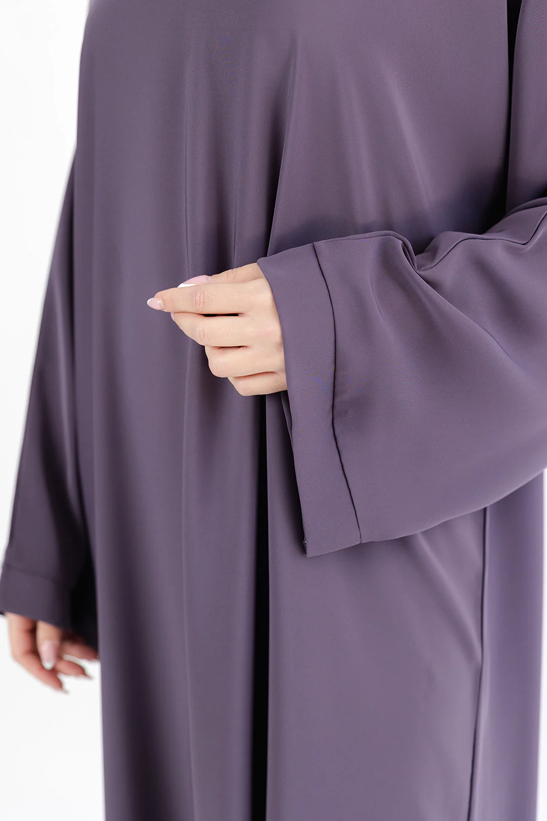 Dark Purple Closed Abaya – Premium Plain Design with Pocket and Wide Sleeves - Image 3