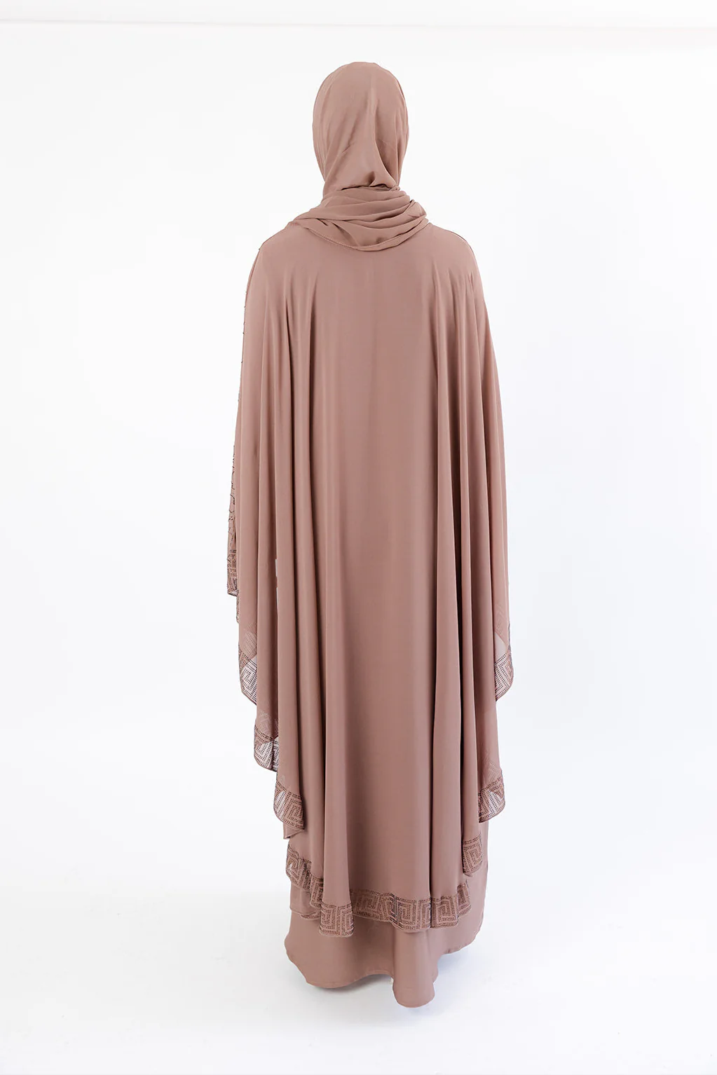Dark Taupe Closed Abaya - Chiffon Cape Design with Abstract Pattern & Diamante Embellishment - Image 5