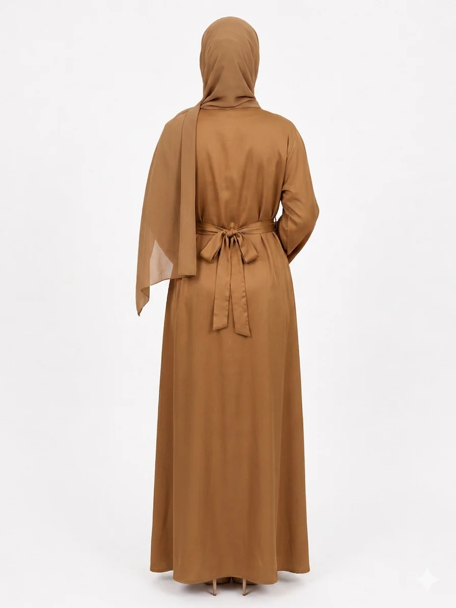 Desert Brown Two piece Open Abaya -Gold Embellishment - Image 2