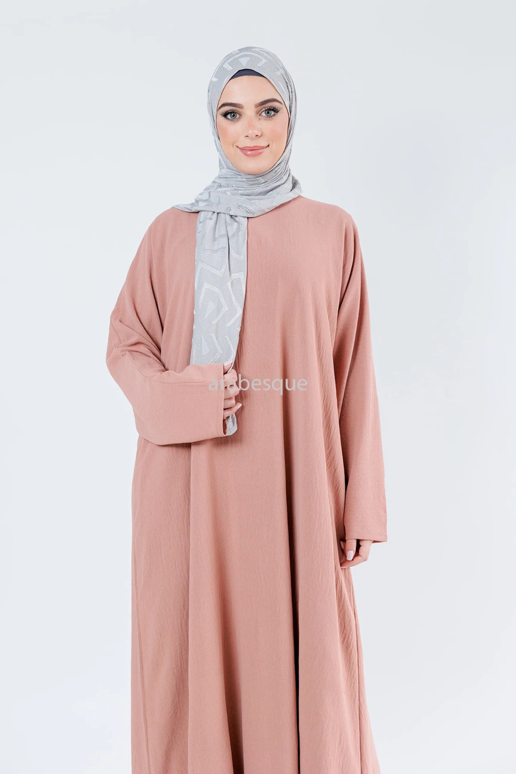 Dusty Pink Closed Abaya – Plain Crushed Polyester Fabric - Image 2