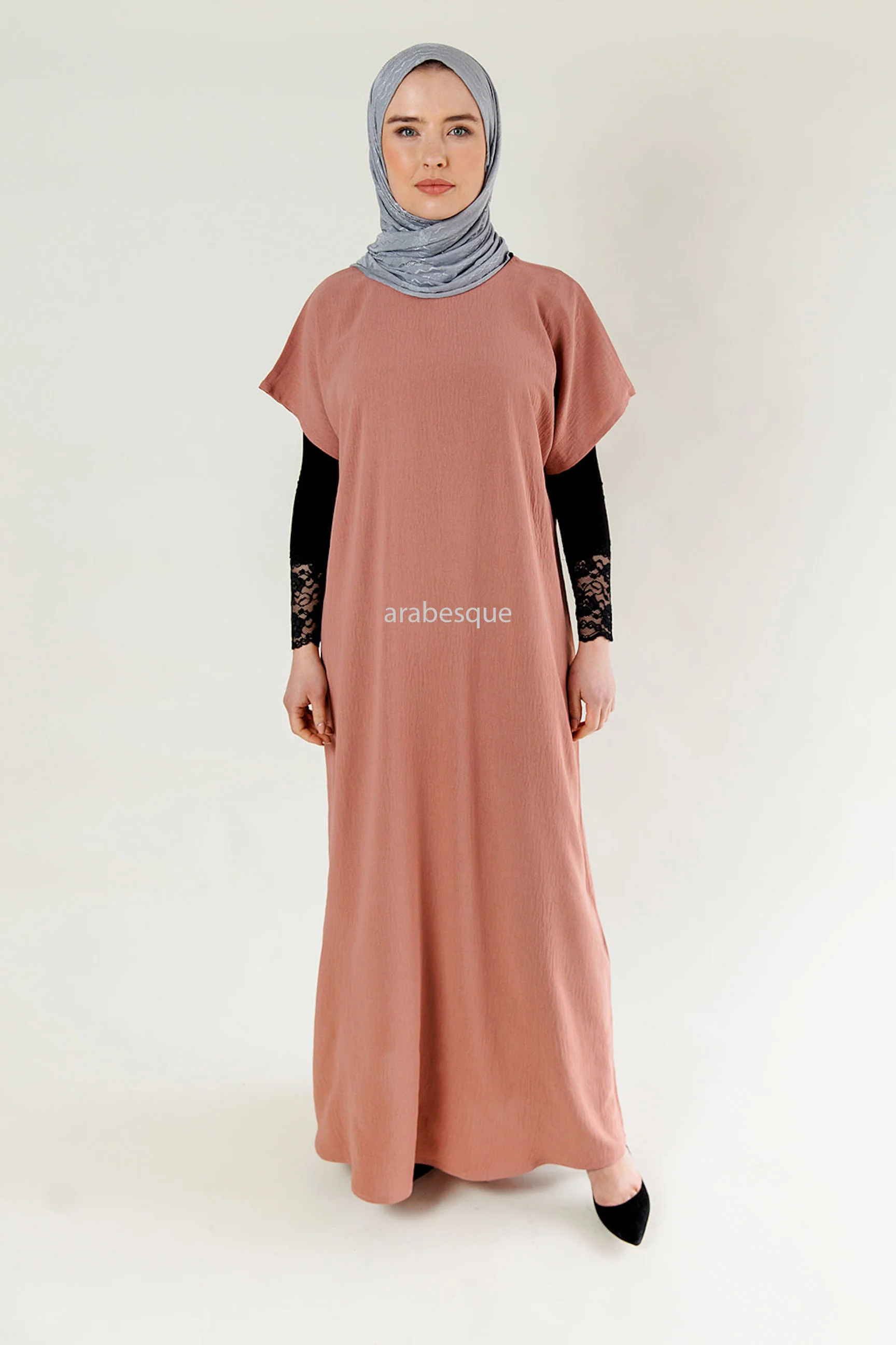 Dusty Pink Crushed Polyester Short Sleeved Dress