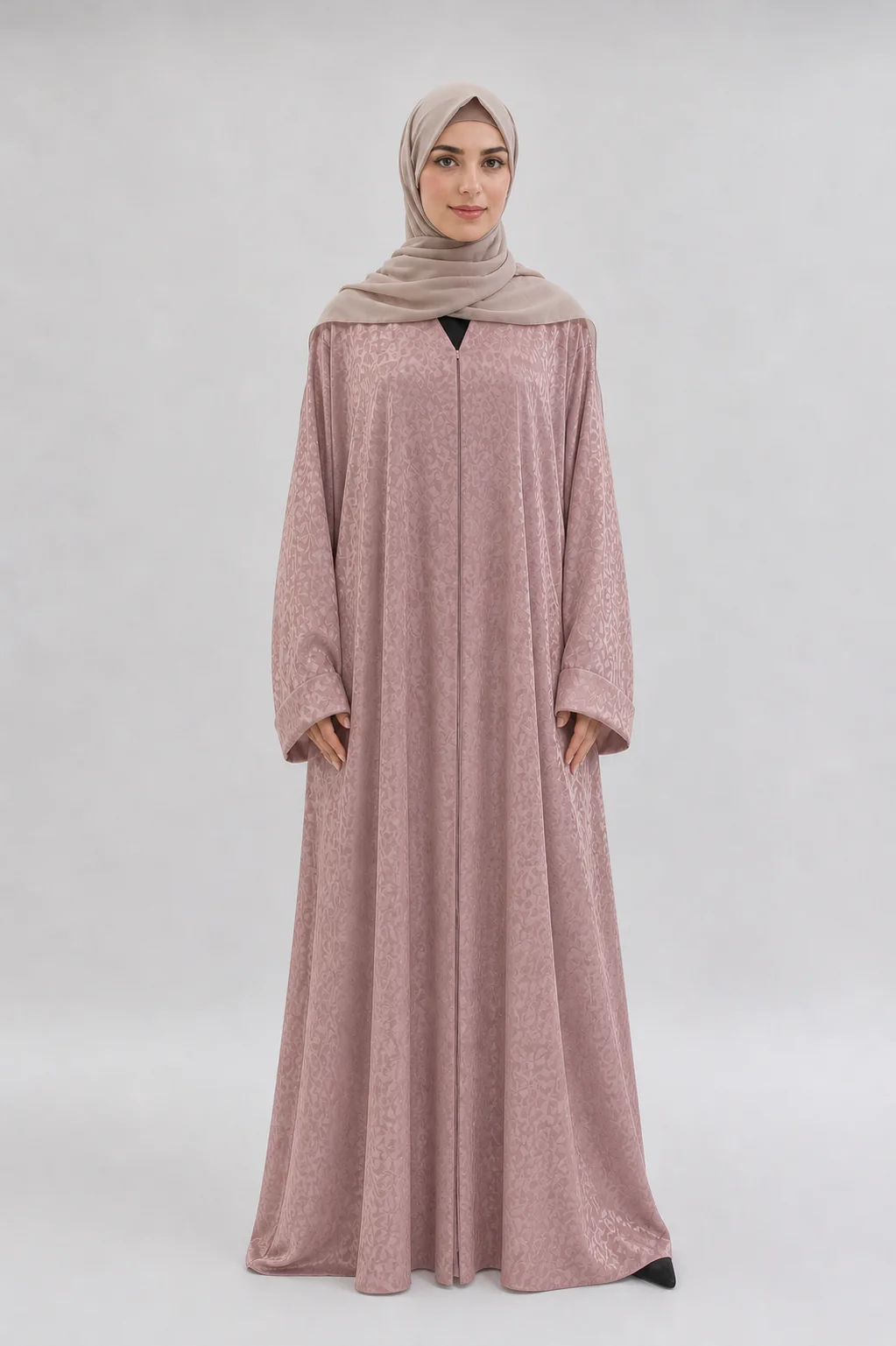 Dusty Pink Open Silky Abaya – Leopard Print