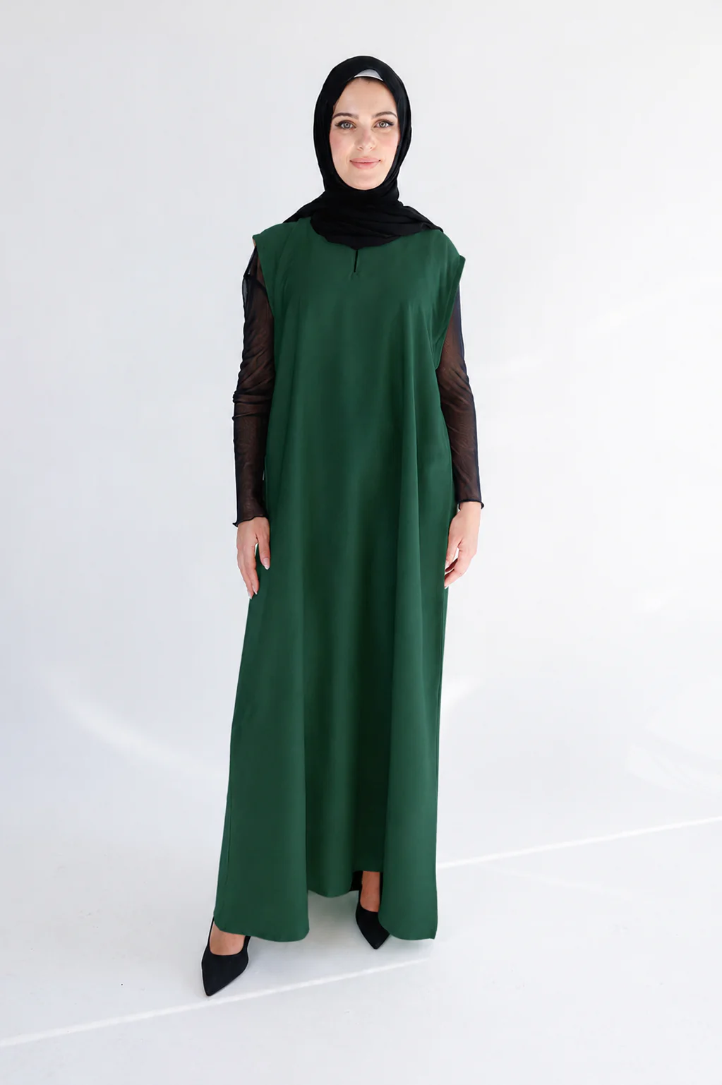 Green Ripple Satin Polyester Sleeveless Slip Dress