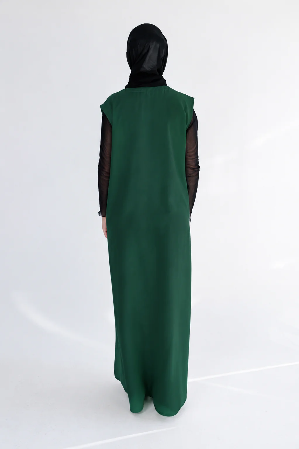 Green Ripple Satin Polyester Sleeveless Slip Dress - Image 3