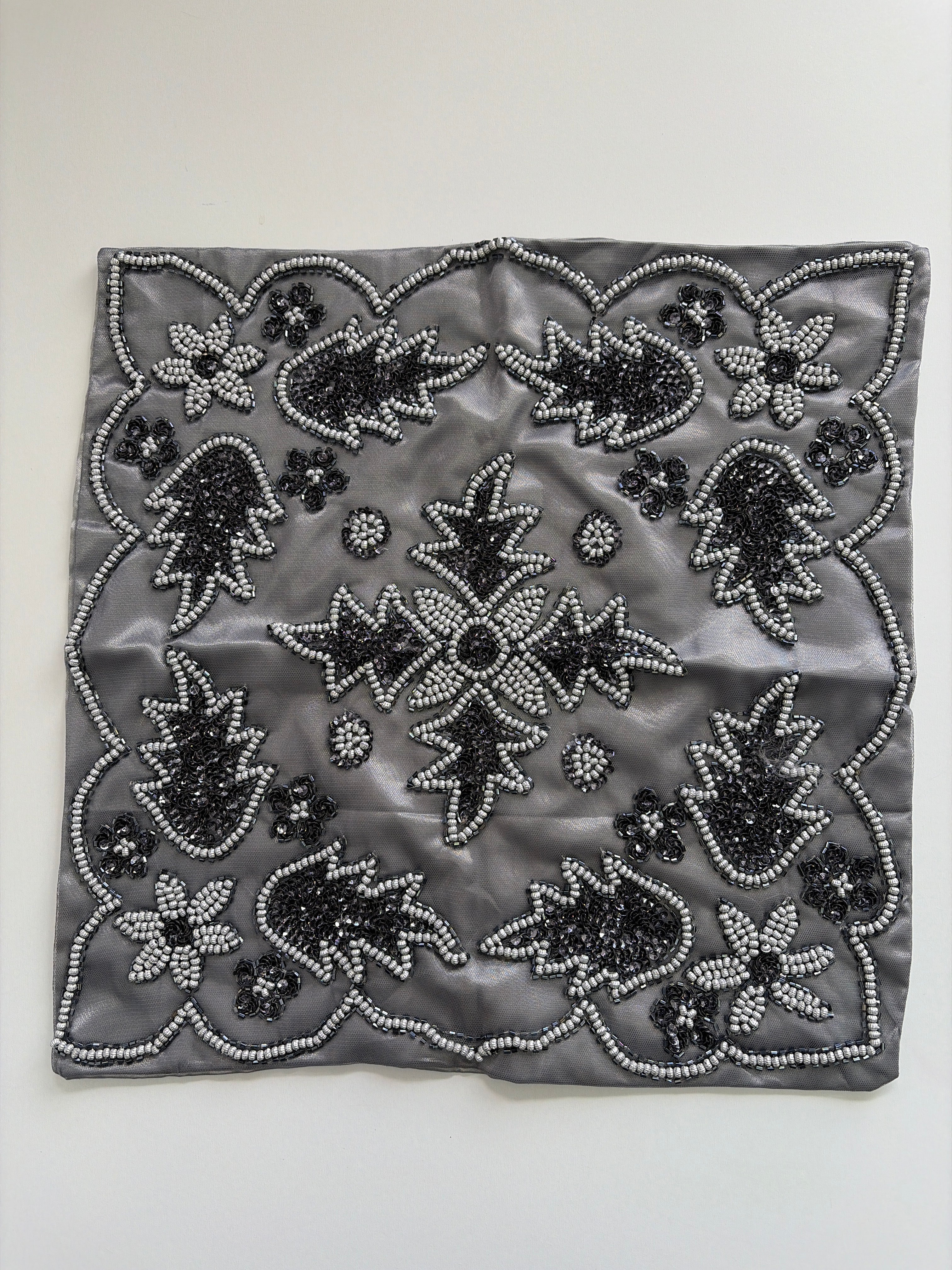 Grey Beaded Cushion Cover - Image 4