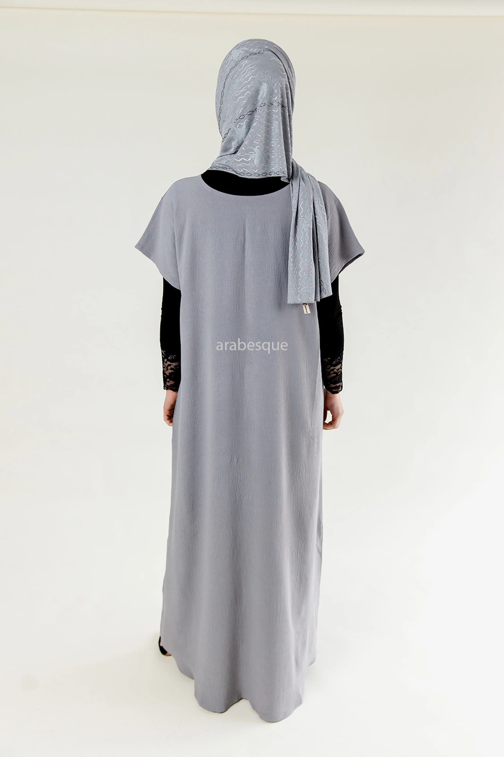 Grey Crushed Polyester Short Sleeved Dress - Image 3