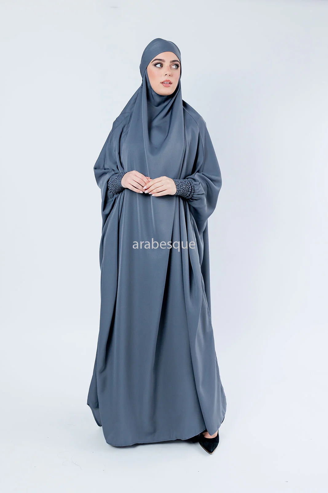 Grey Jilbab Abaya – One-Piece Design with Elastic Sleeves