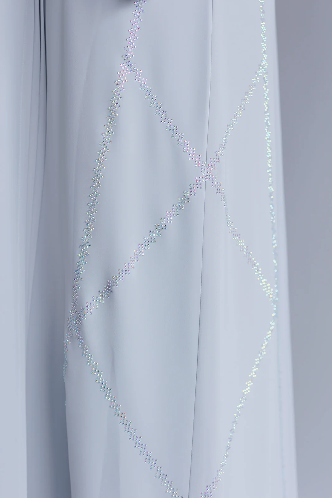 Grey Open Abaya – Luxury Nidha with Silver Diamante Embellishment and Pleated Detailing - Image 2