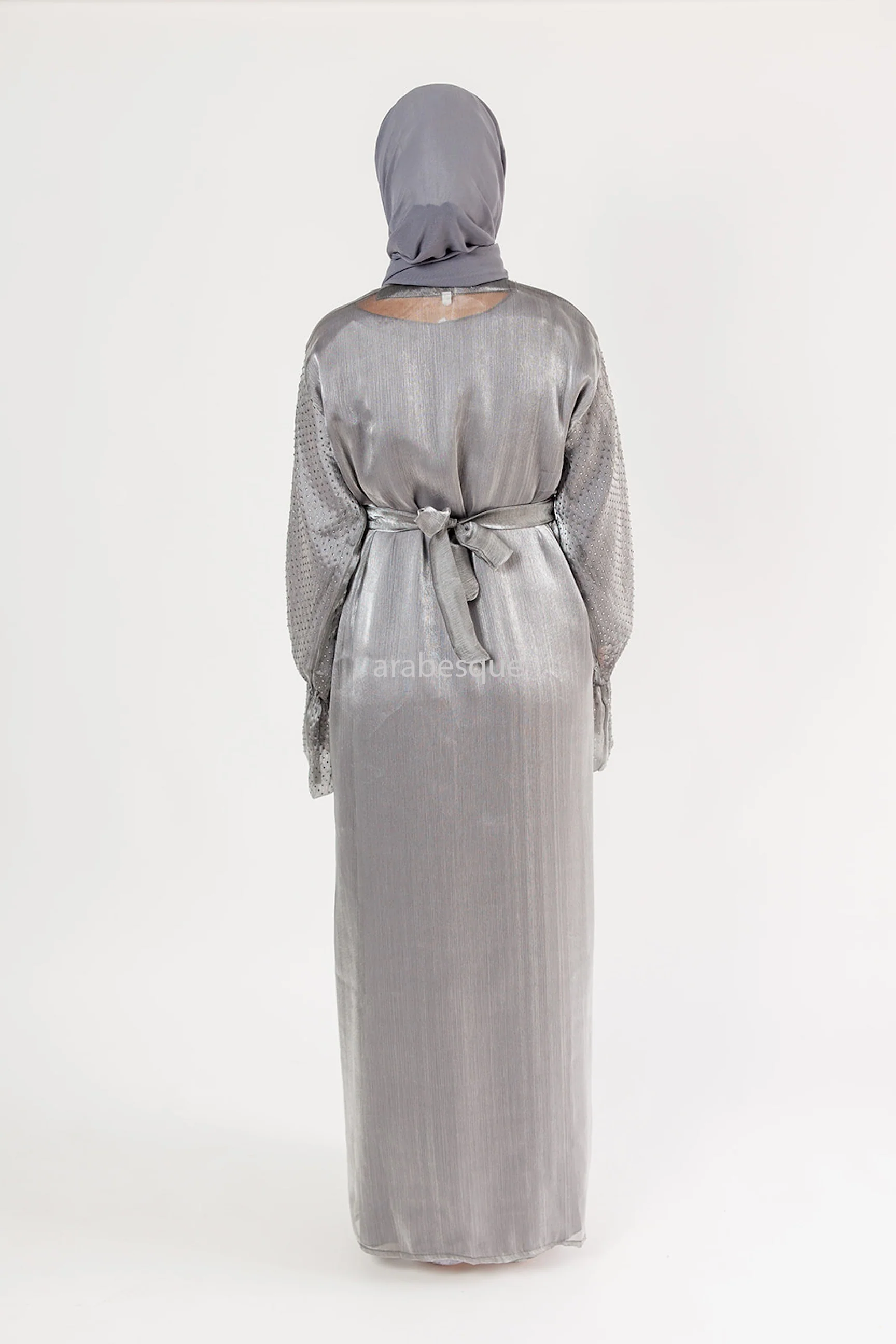 Grey Open Abaya - Organza 3 Pieces Set - Image 4