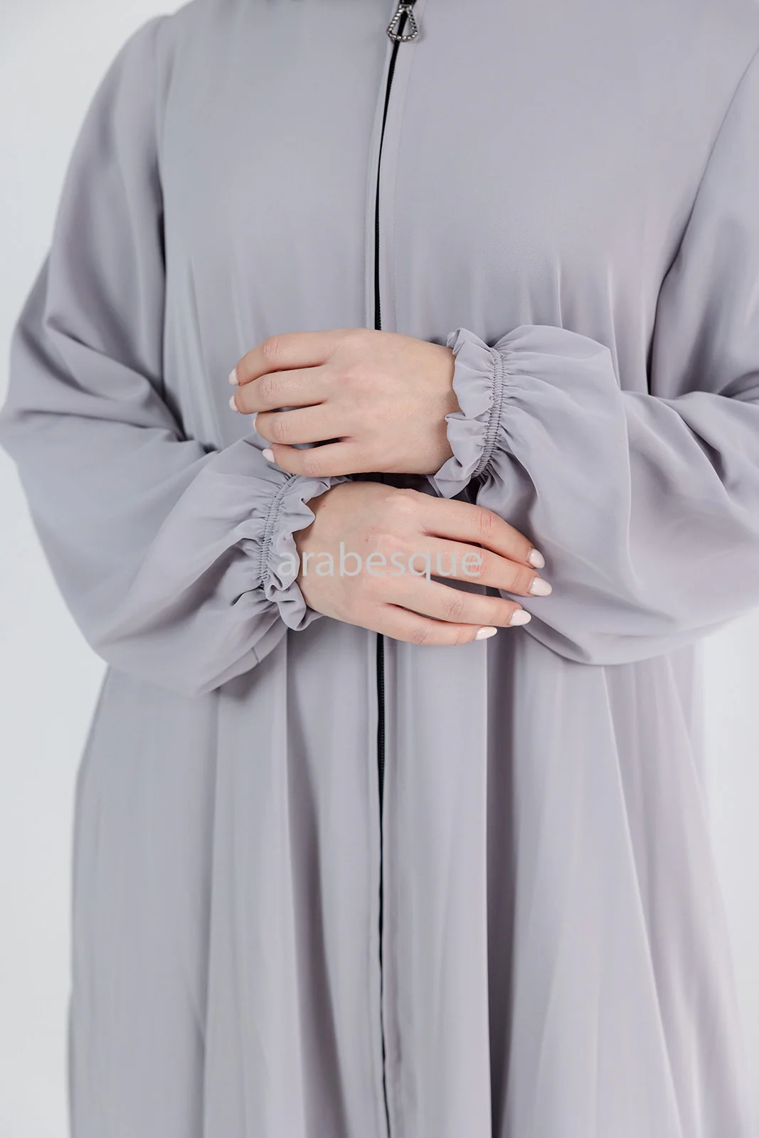 Grey Umbrella Abaya – Zip Front with Pockets & Elastic Sleeves - Image 5
